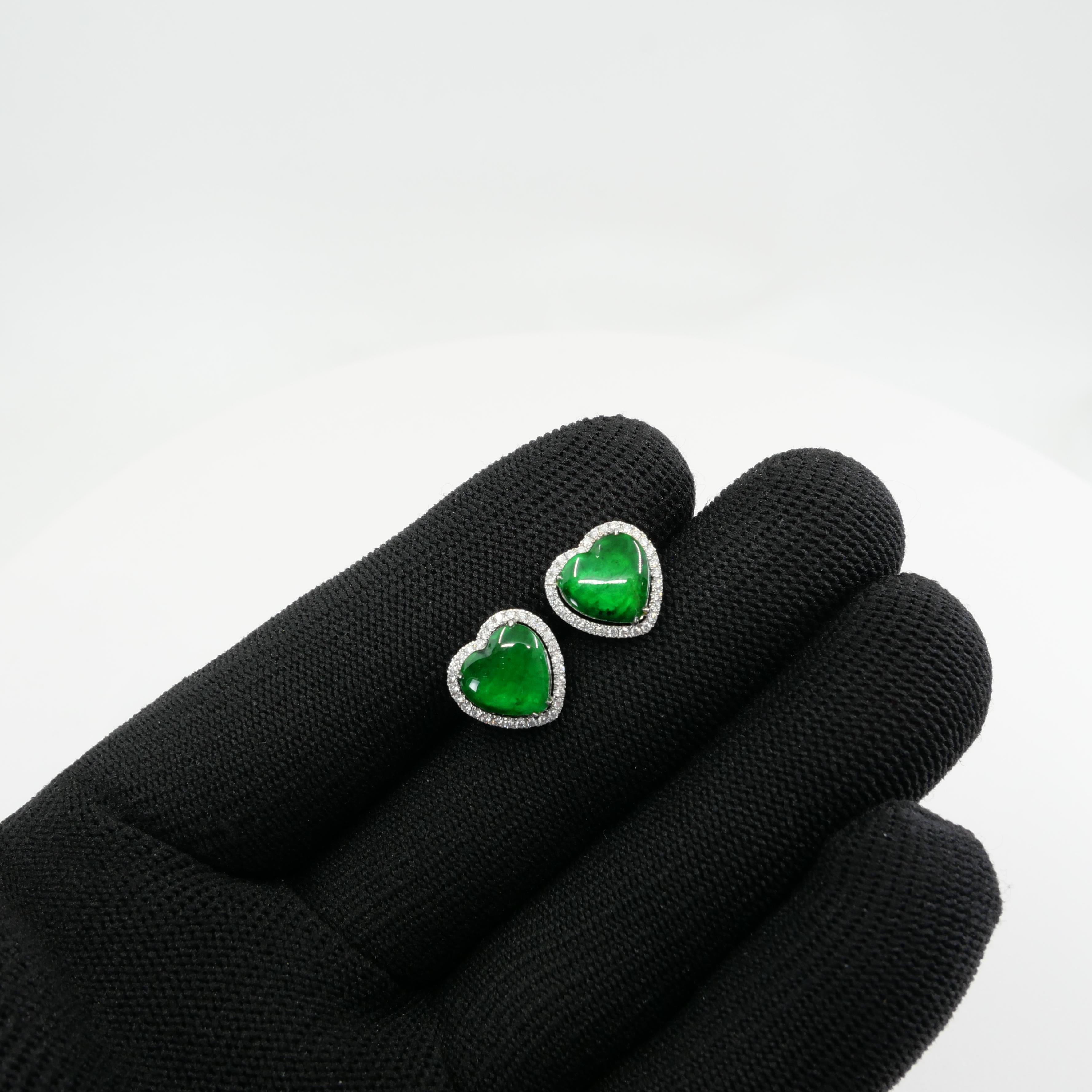 Zertifizierter Typ A Jadeit und Diamant-Ohrringe Imperial Jade, Spinatgrüne Farbe 9