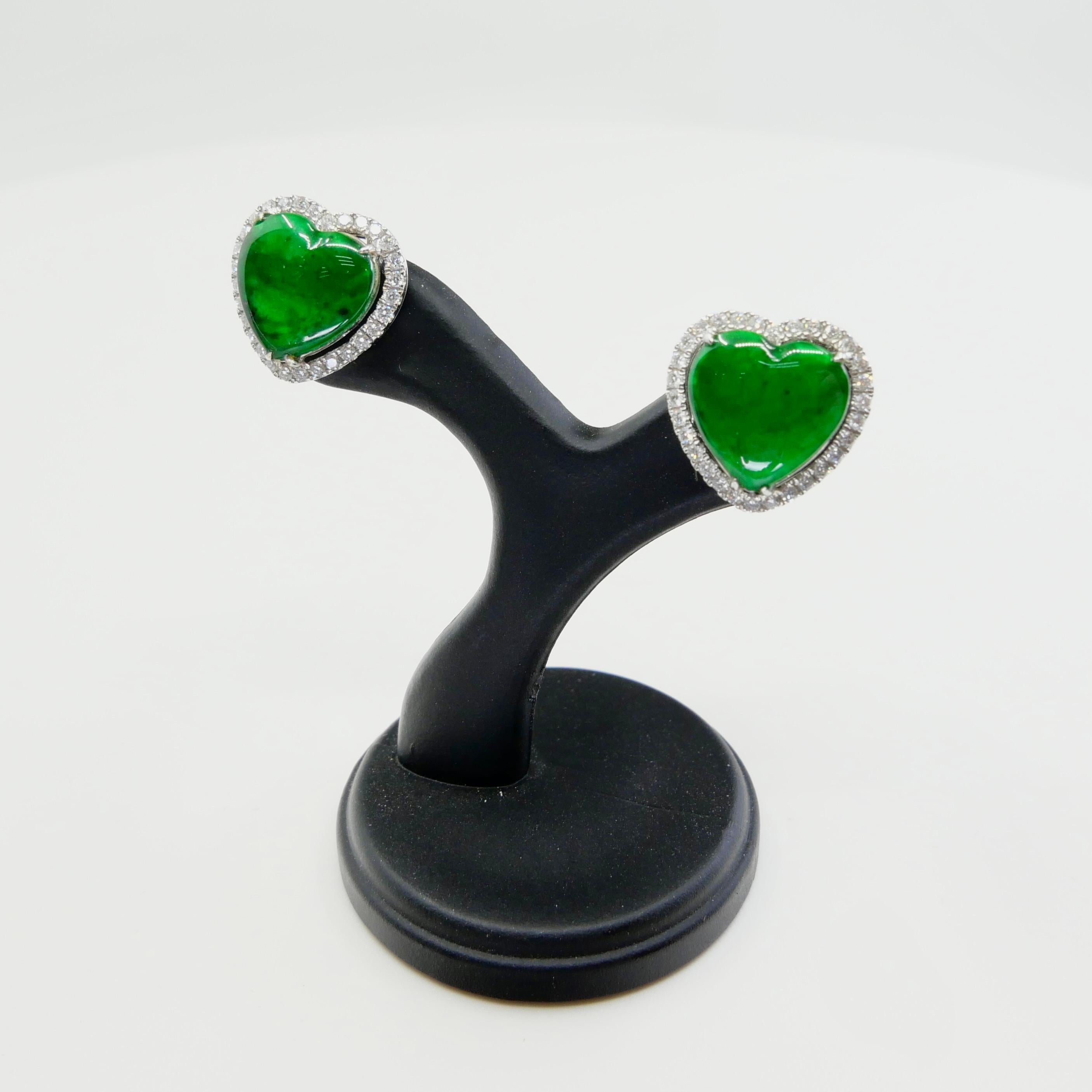 Zertifizierter Typ A Jadeit und Diamant-Ohrringe Imperial Jade, Spinatgrüne Farbe 10
