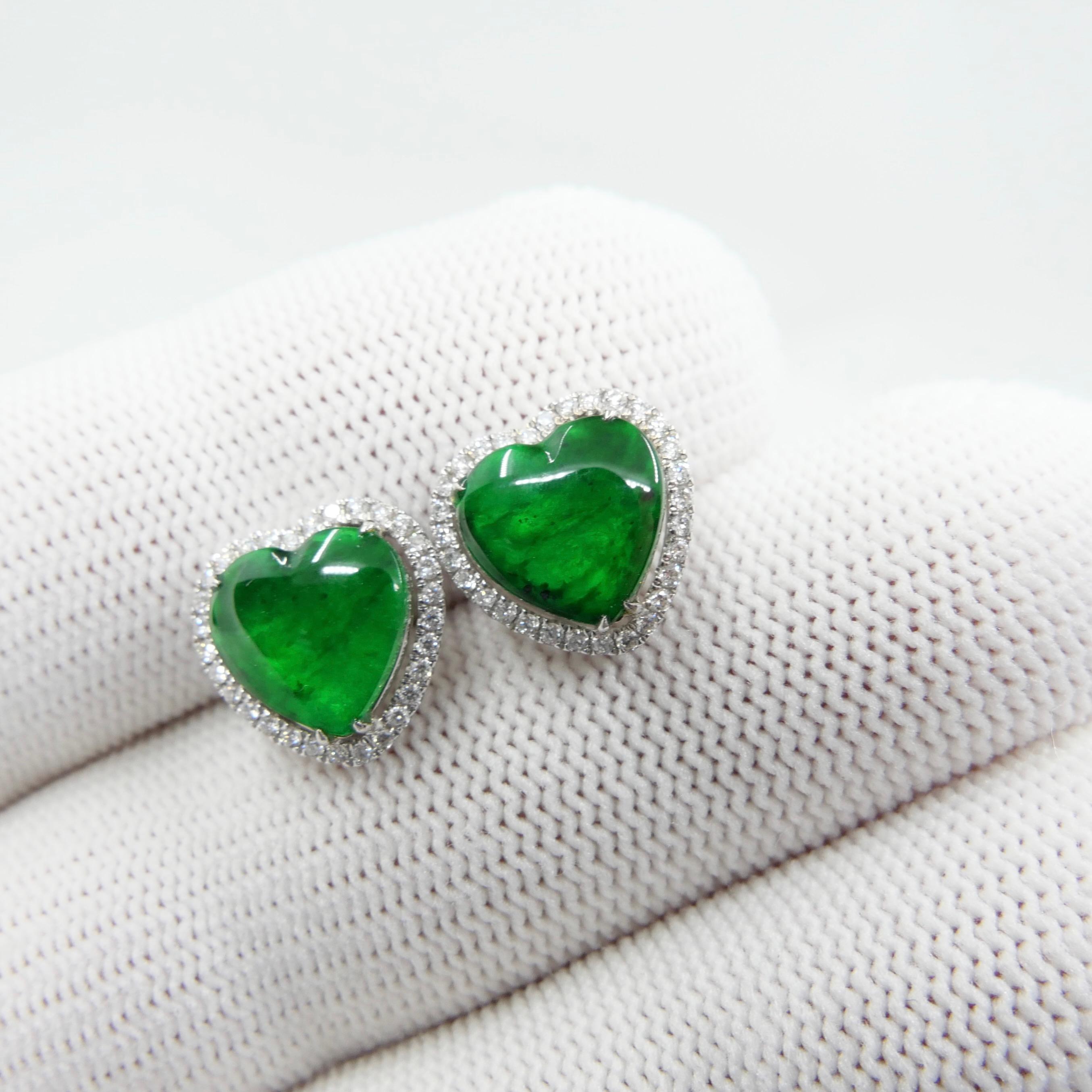 Zertifizierter Typ A Jadeit und Diamant-Ohrringe Imperial Jade, Spinatgrüne Farbe 12