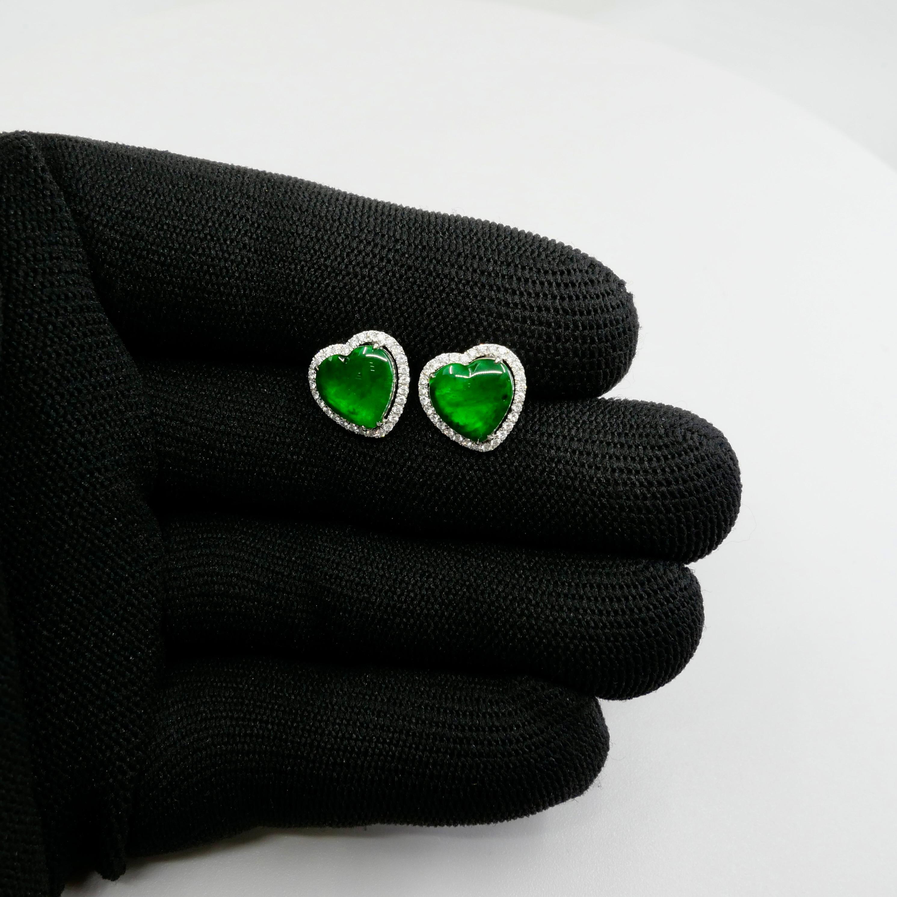Zertifizierter Typ A Jadeit und Diamant-Ohrringe Imperial Jade, Spinatgrüne Farbe 13