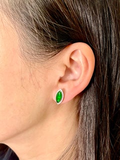 Certified Type A Jadeite and Diamond Earrings Imperial Jade, Spinach Green Color