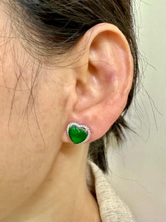 Certified Type A Jadeite and Diamond Earrings Imperial Jade, Spinach Green Color