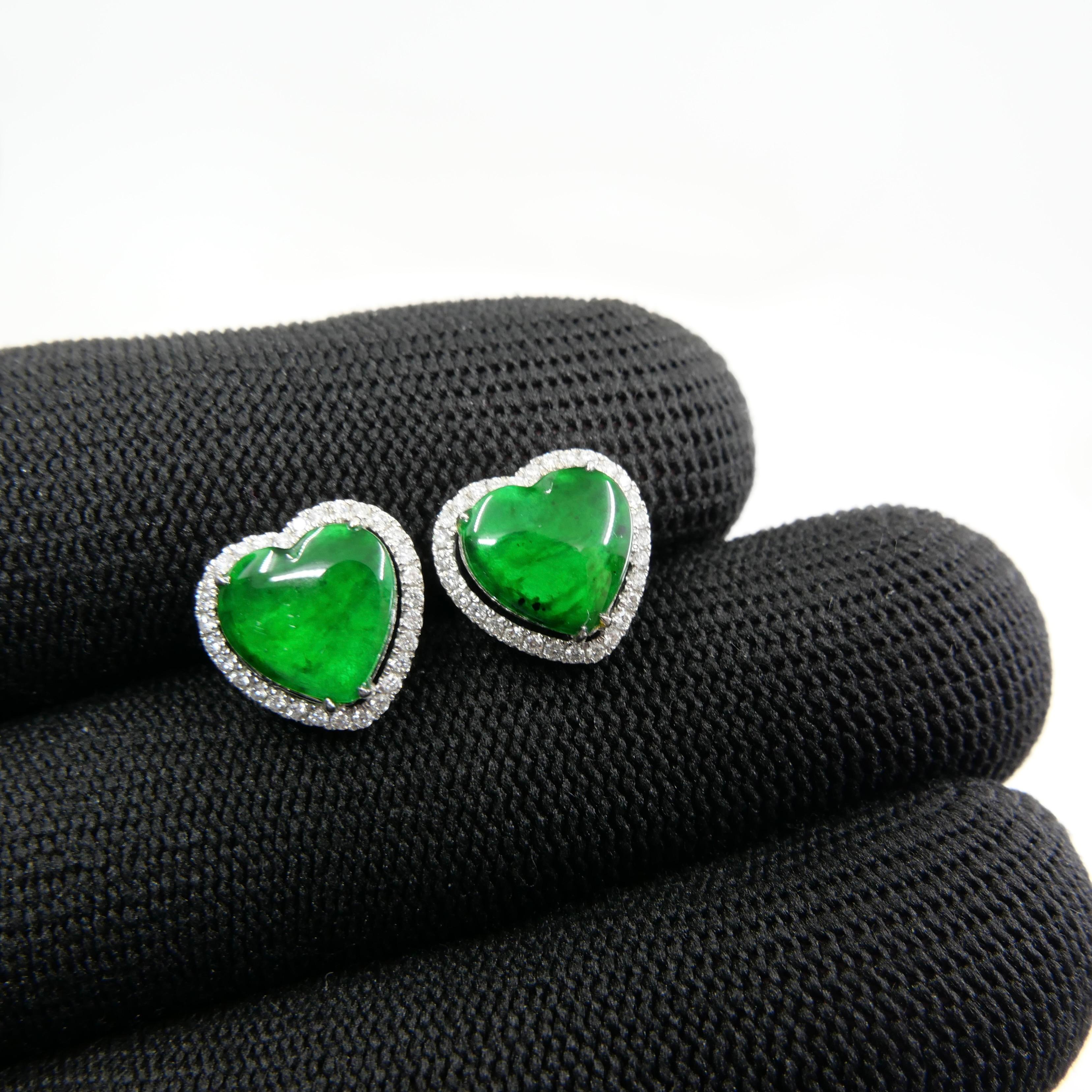 Zertifizierter Typ A Jadeit und Diamant-Ohrringe Imperial Jade, Spinatgrüne Farbe Damen