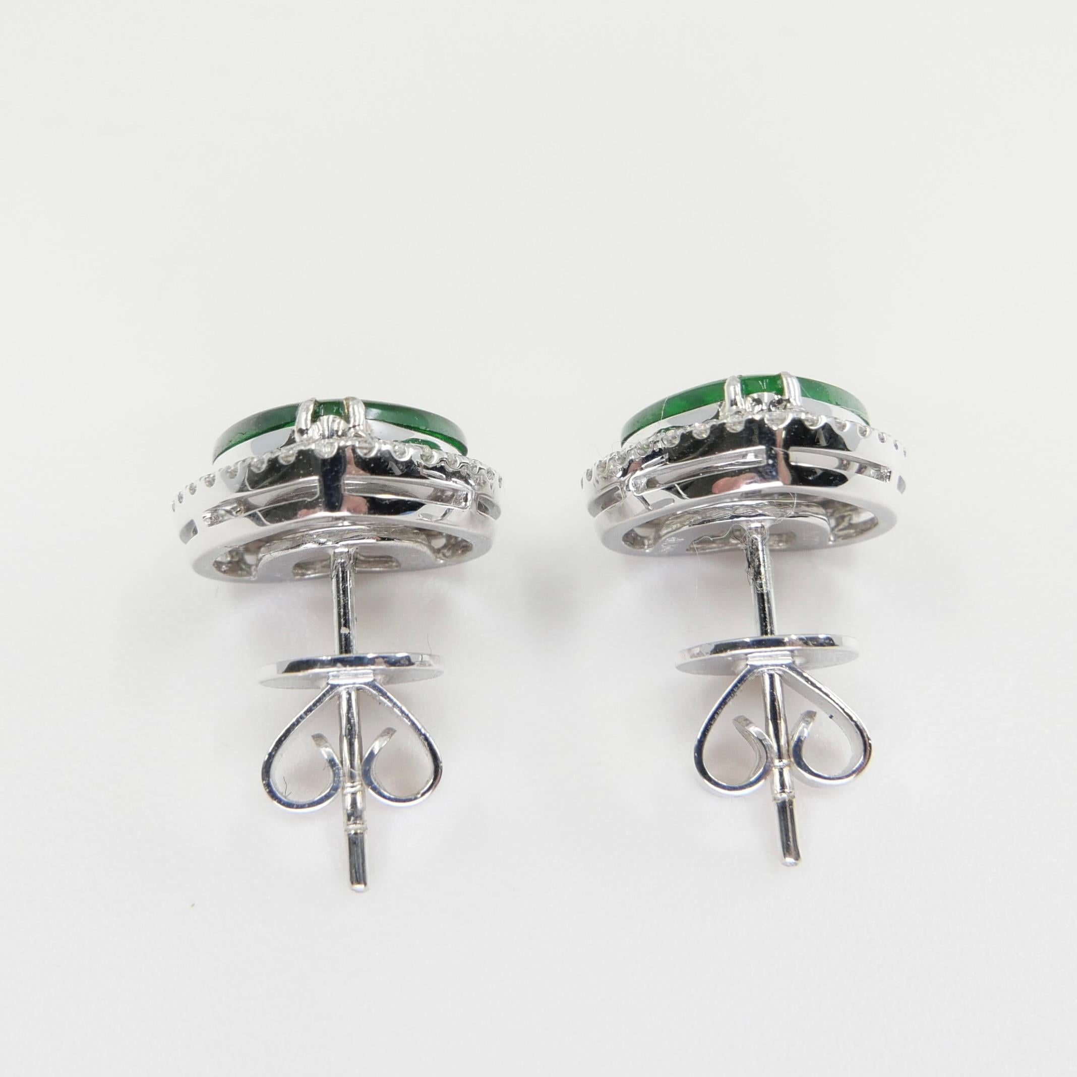 Zertifizierter Typ A Jadeit und Diamant-Ohrringe Imperial Jade, Spinatgrüne Farbe 5