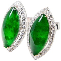 Zertifizierte Typ A Jadeit- und Diamant-Ohrringe Imperial Jade:: Farbe Spinatgrün
