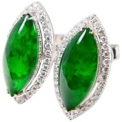 Certified Type A Jadeite and Diamond Earrings Imperial Jade, Spinach Green Color