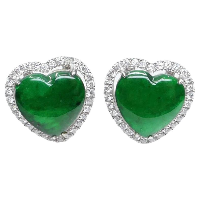 Zertifizierter Typ A Jadeit und Diamant-Ohrringe Imperial Jade, Spinatgrüne Farbe