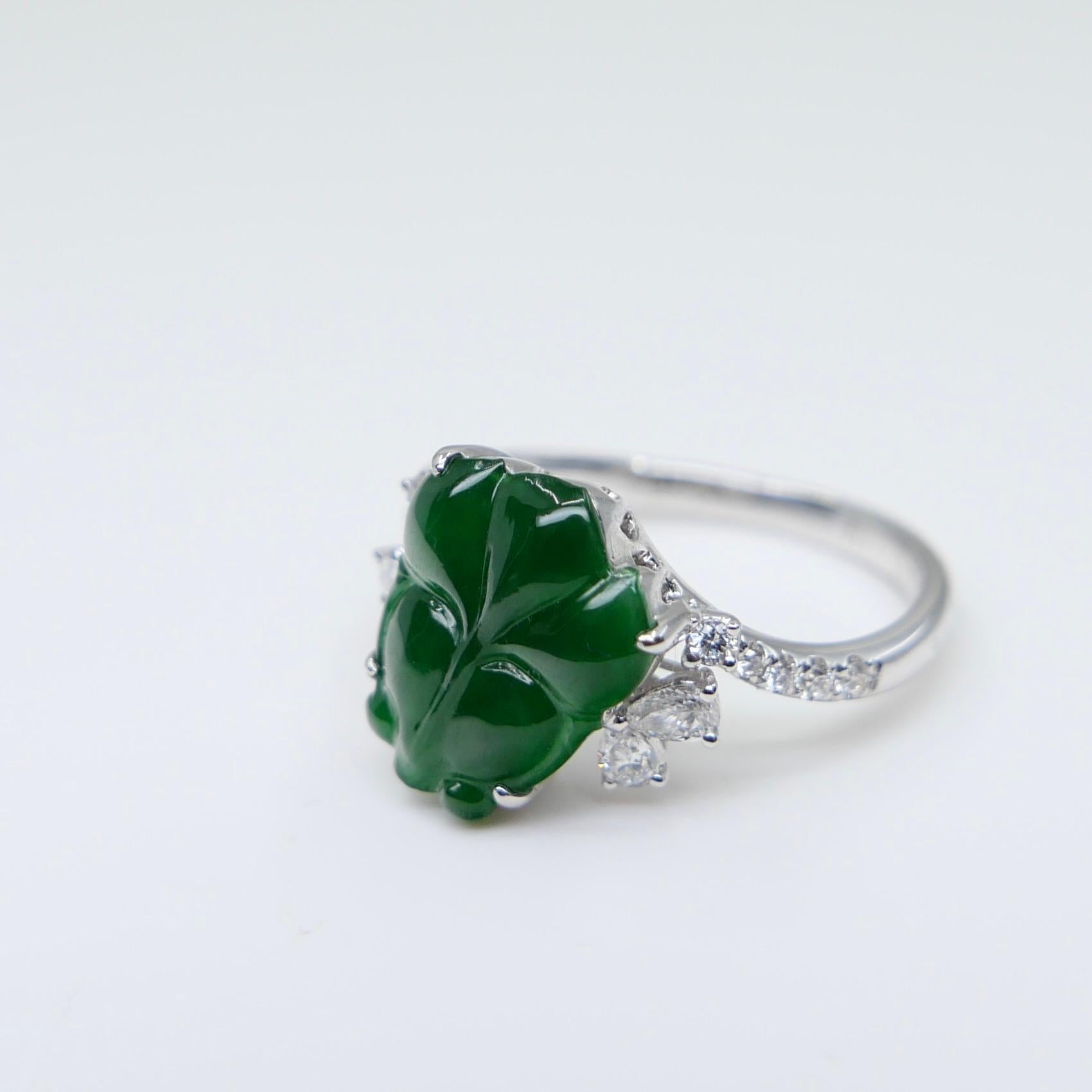 Certified Type A Jadeite Jade and Diamond Cocktail Ring, Best Imperial Green in vendita 2