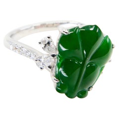 Certified Type A Jadeite Jade and Diamond Cocktail Ring, Best Imperial Green