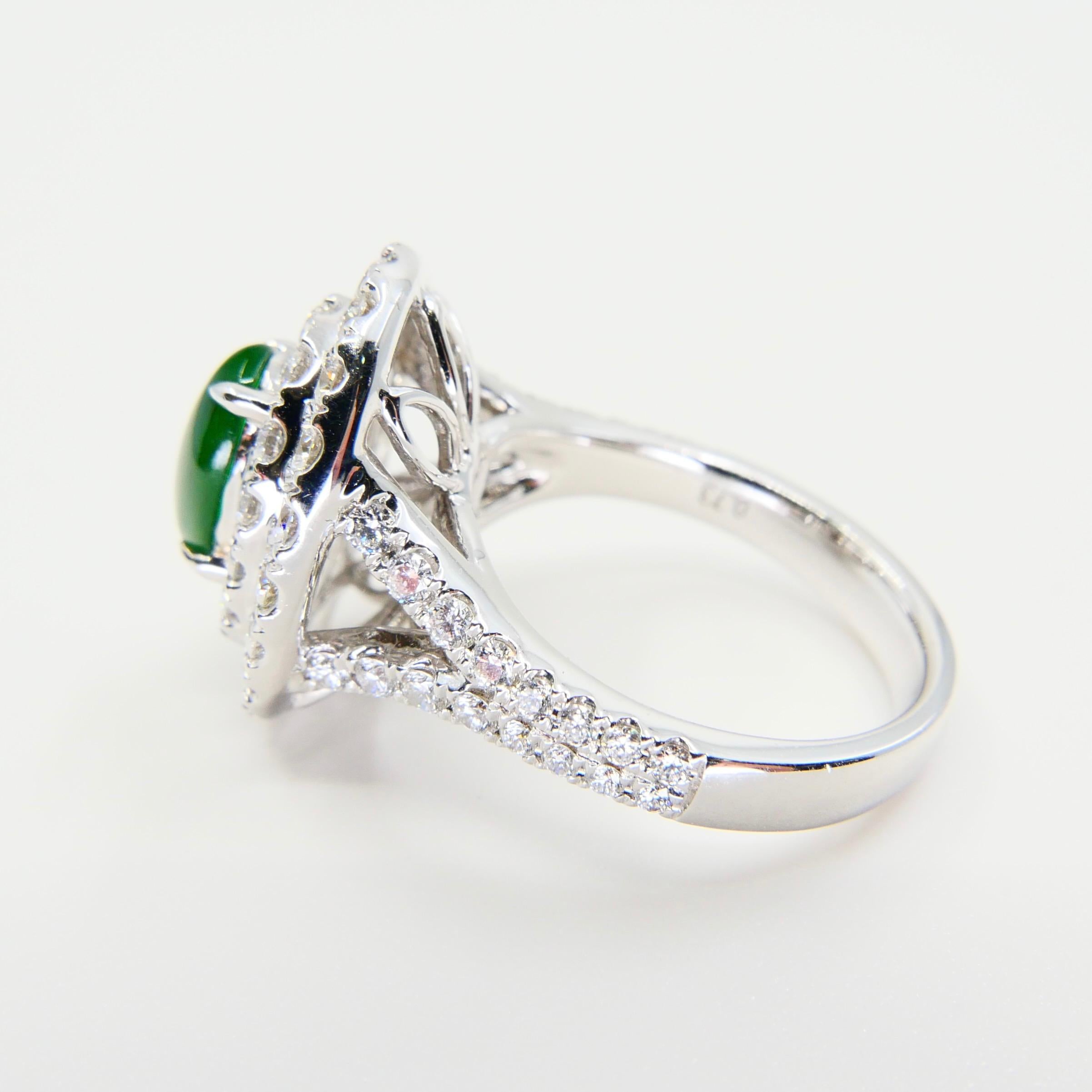 Certified Type A Jadeite Jade and Diamond Cocktail Ring, Close to Imperial Jade 5
