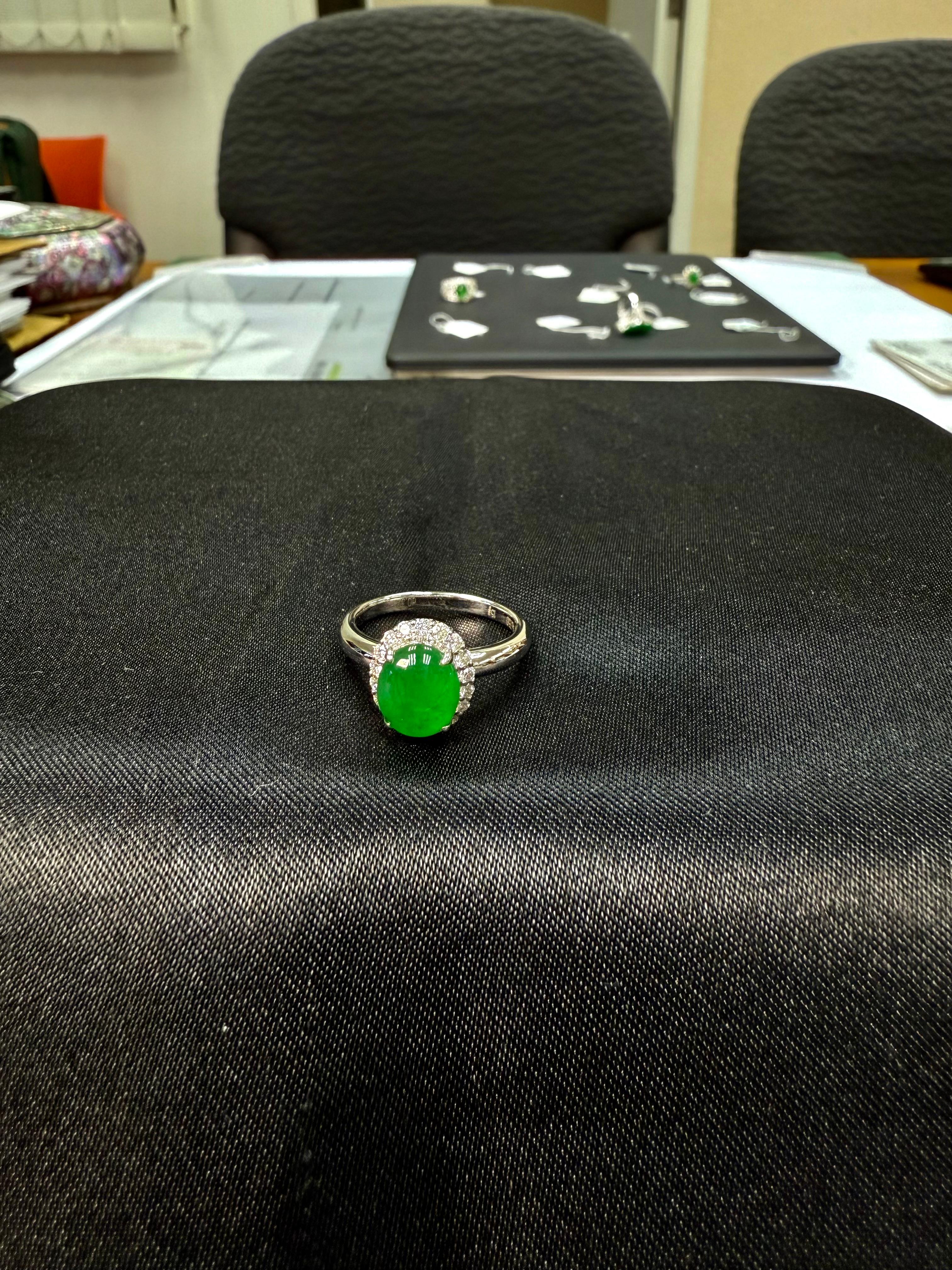 Cocktailring, zertifizierter Jadeit-Jadeit- und Diamant-Cocktailring, Typ A, nahe der kaiserlichen Jade im Angebot 6
