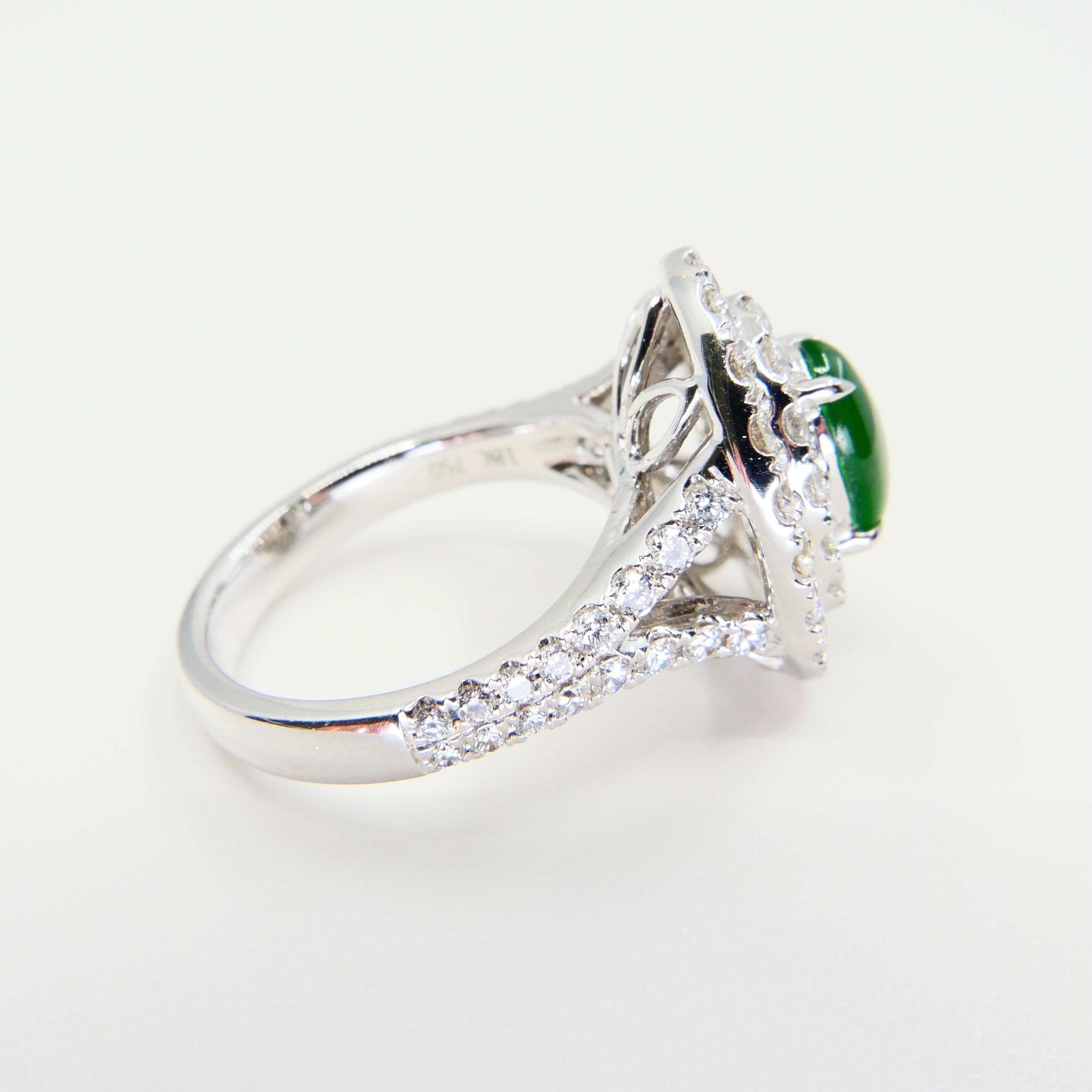 Certified Type A Jadeite Jade and Diamond Cocktail Ring, Close to Imperial Jade 7