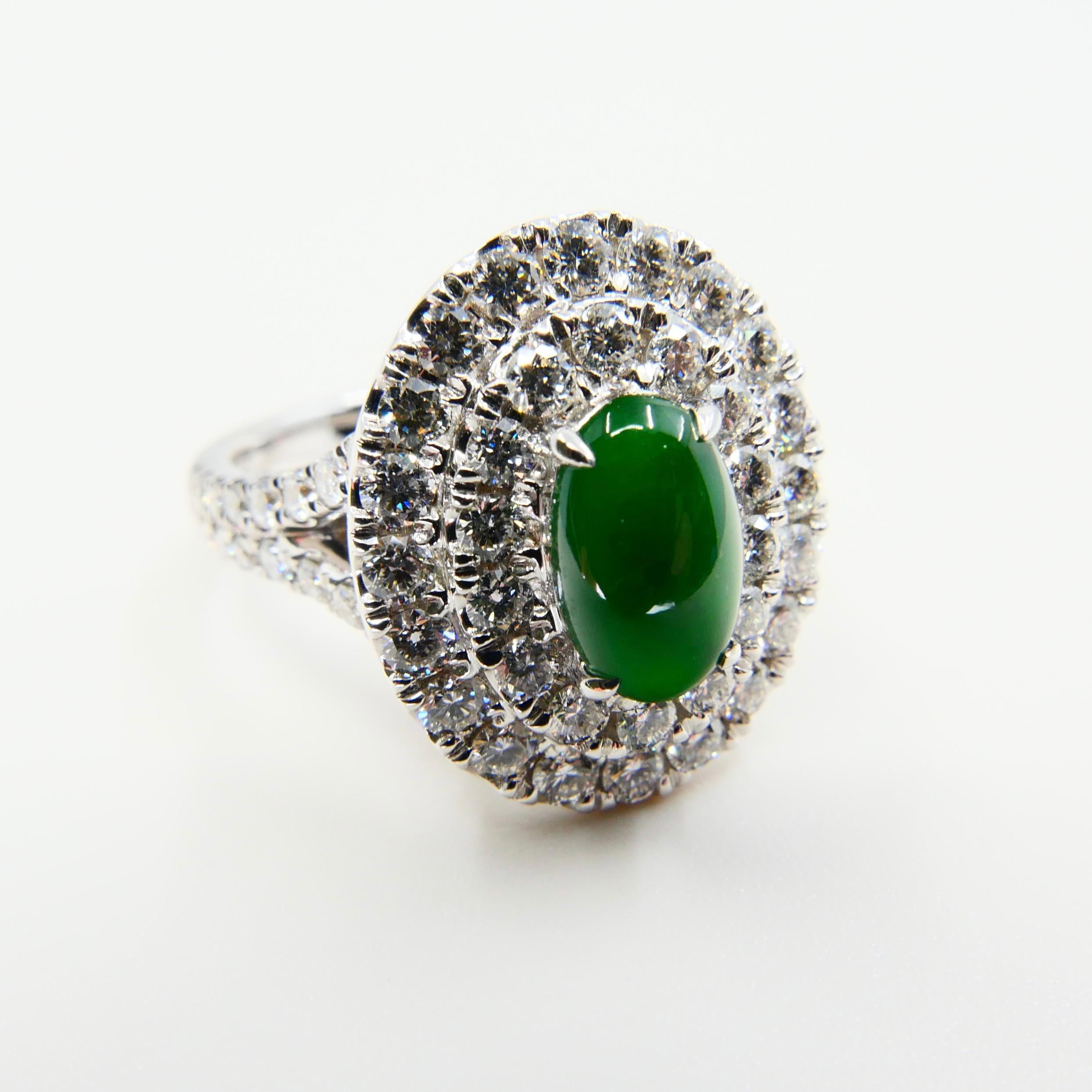 Certified Type A Jadeite Jade and Diamond Cocktail Ring, Close to Imperial Jade 8