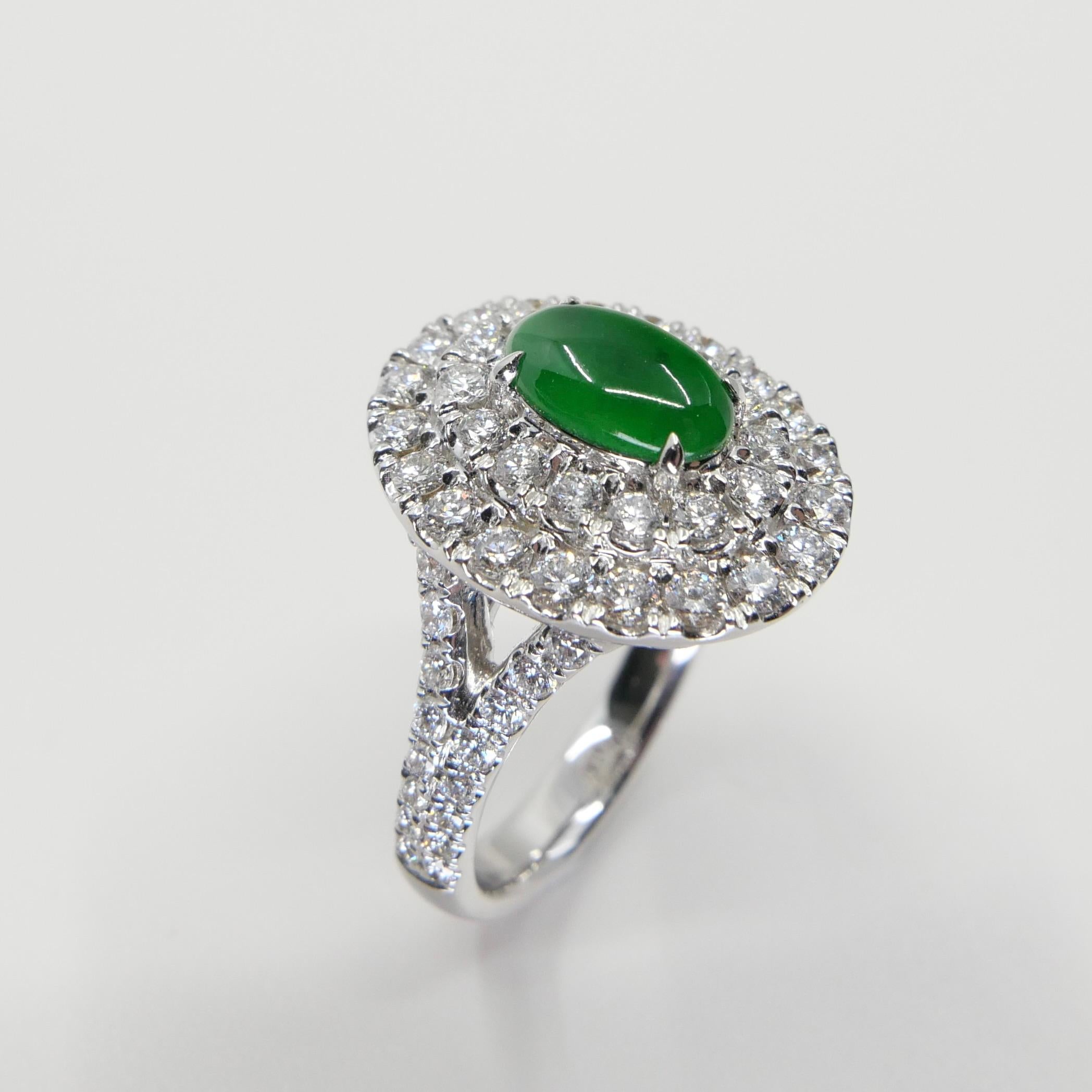 Certified Type A Jadeite Jade and Diamond Cocktail Ring, Close to Imperial Jade 4
