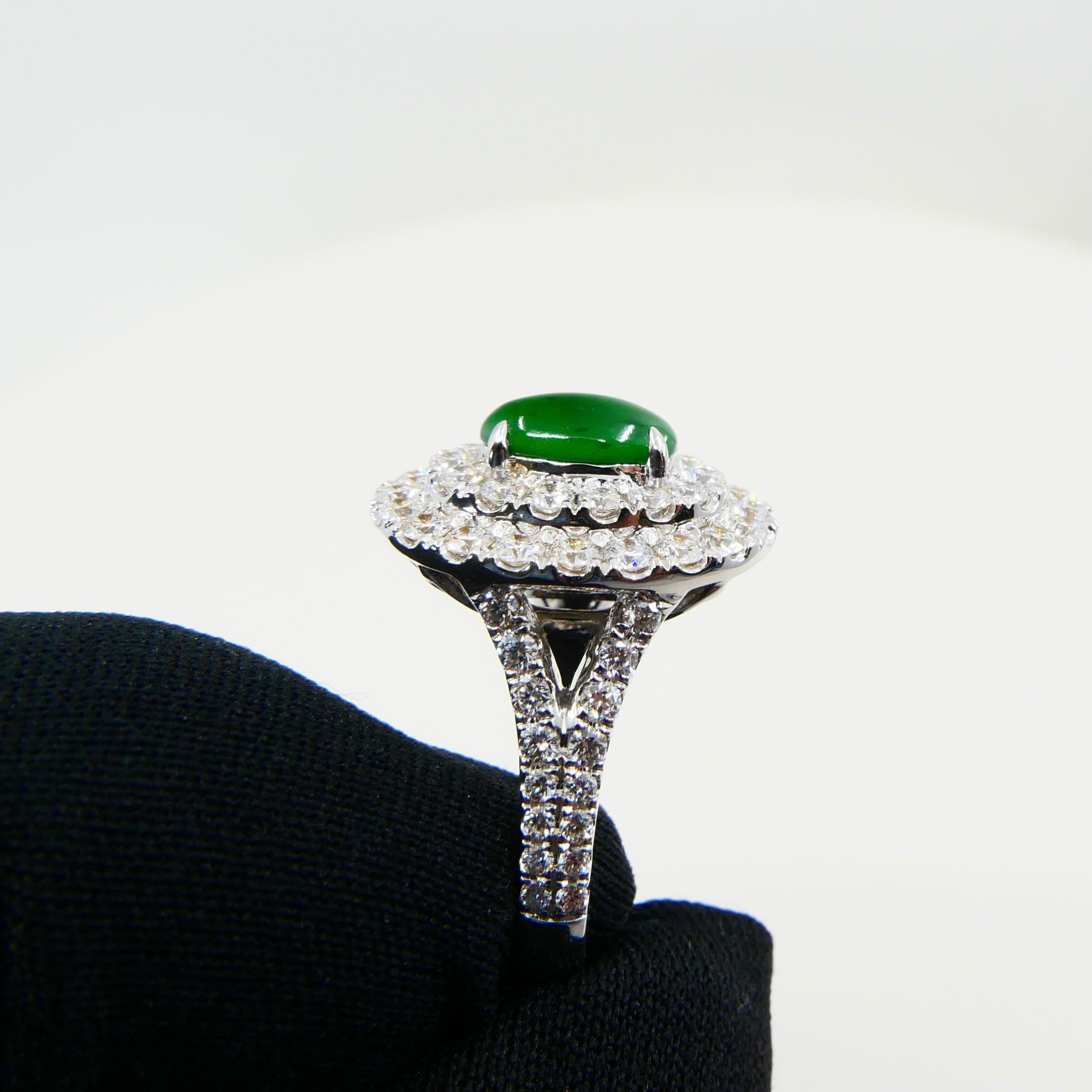 Certified Type A Jadeite Jade and Diamond Cocktail Ring, Close to Imperial Jade 9