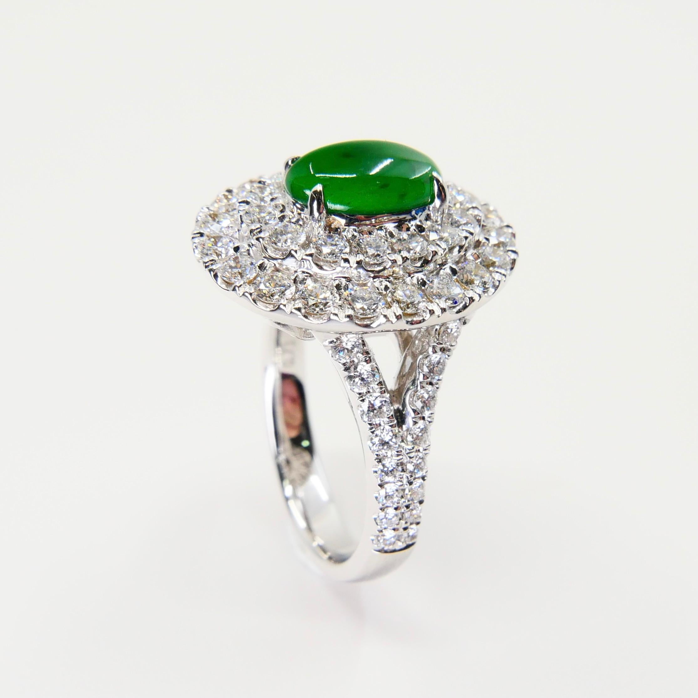 Contemporary Certified Type A Jadeite Jade and Diamond Cocktail Ring, Close to Imperial Jade