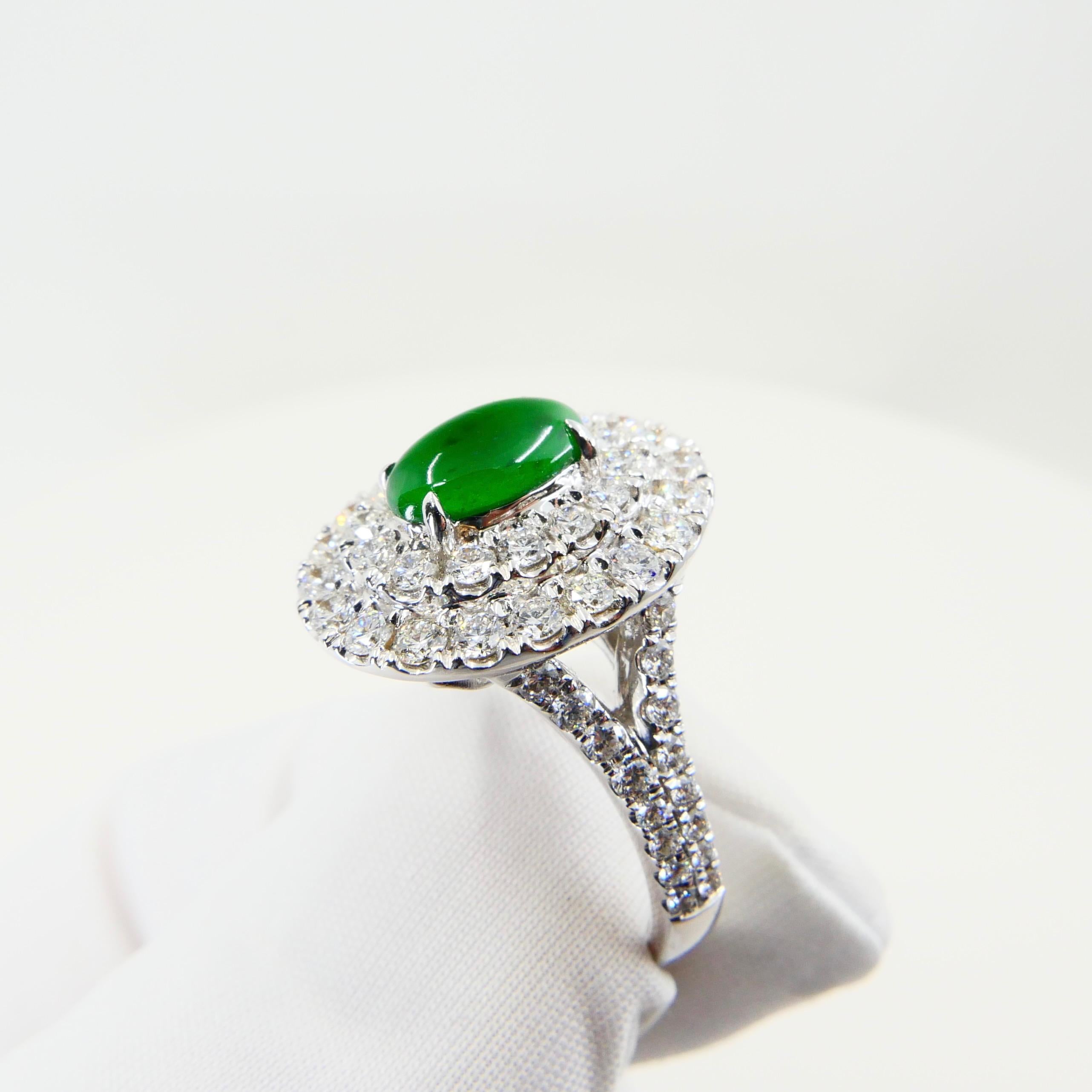 Women's Certified Type A Jadeite Jade and Diamond Cocktail Ring, Close to Imperial Jade