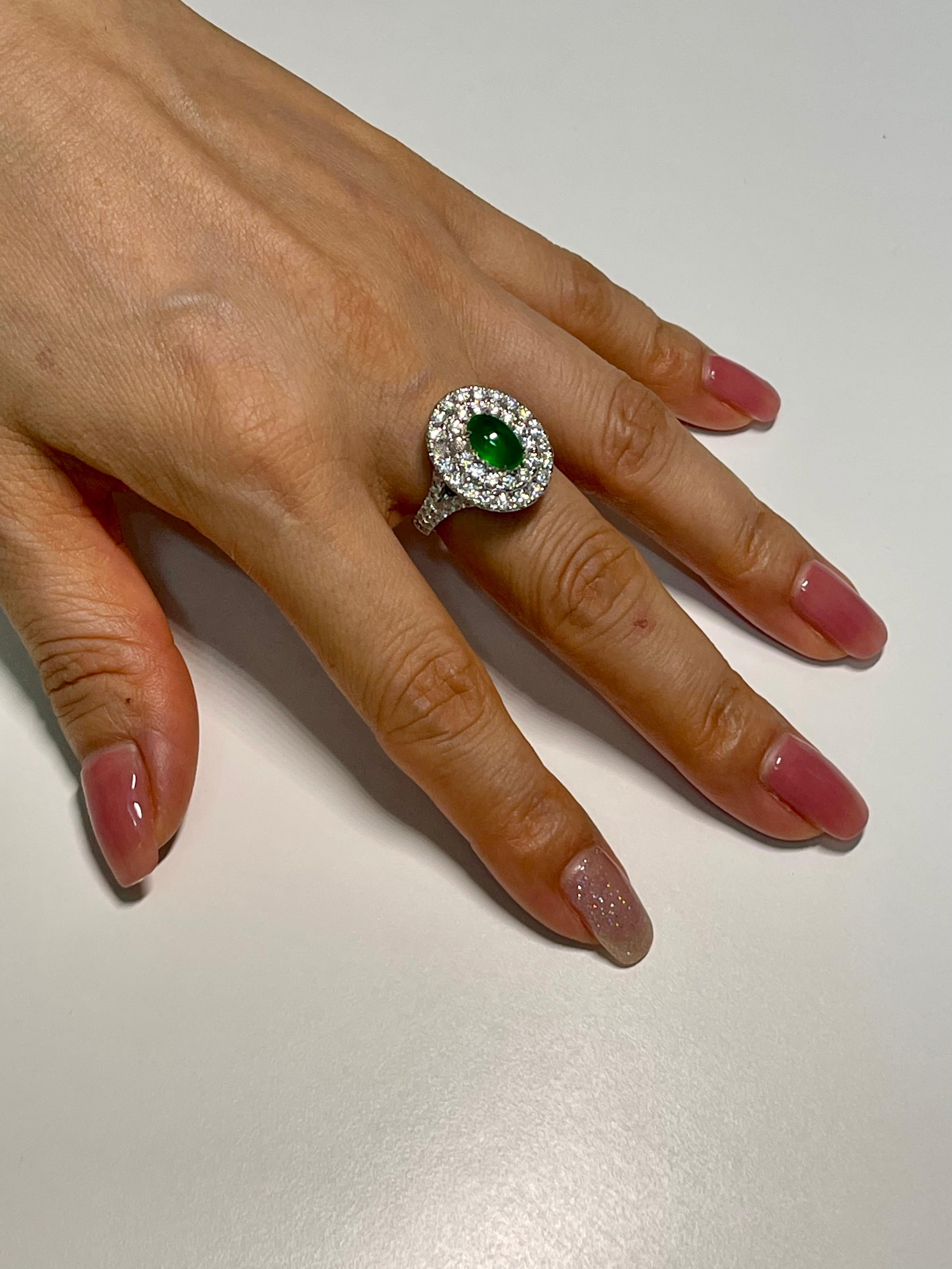 Certified Type A Jadeite Jade and Diamond Cocktail Ring, Close to Imperial Jade 1