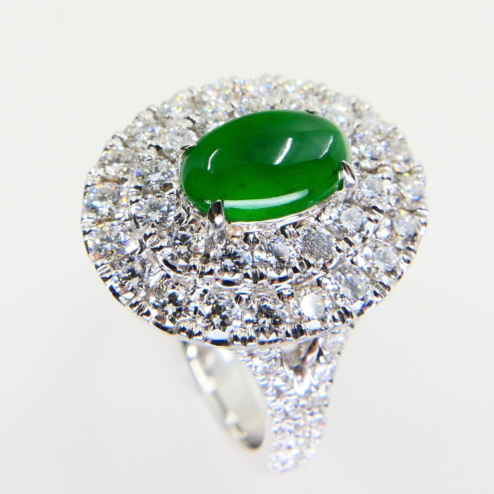 Certified Type A Jadeite Jade and Diamond Cocktail Ring, Close to Imperial Jade 2