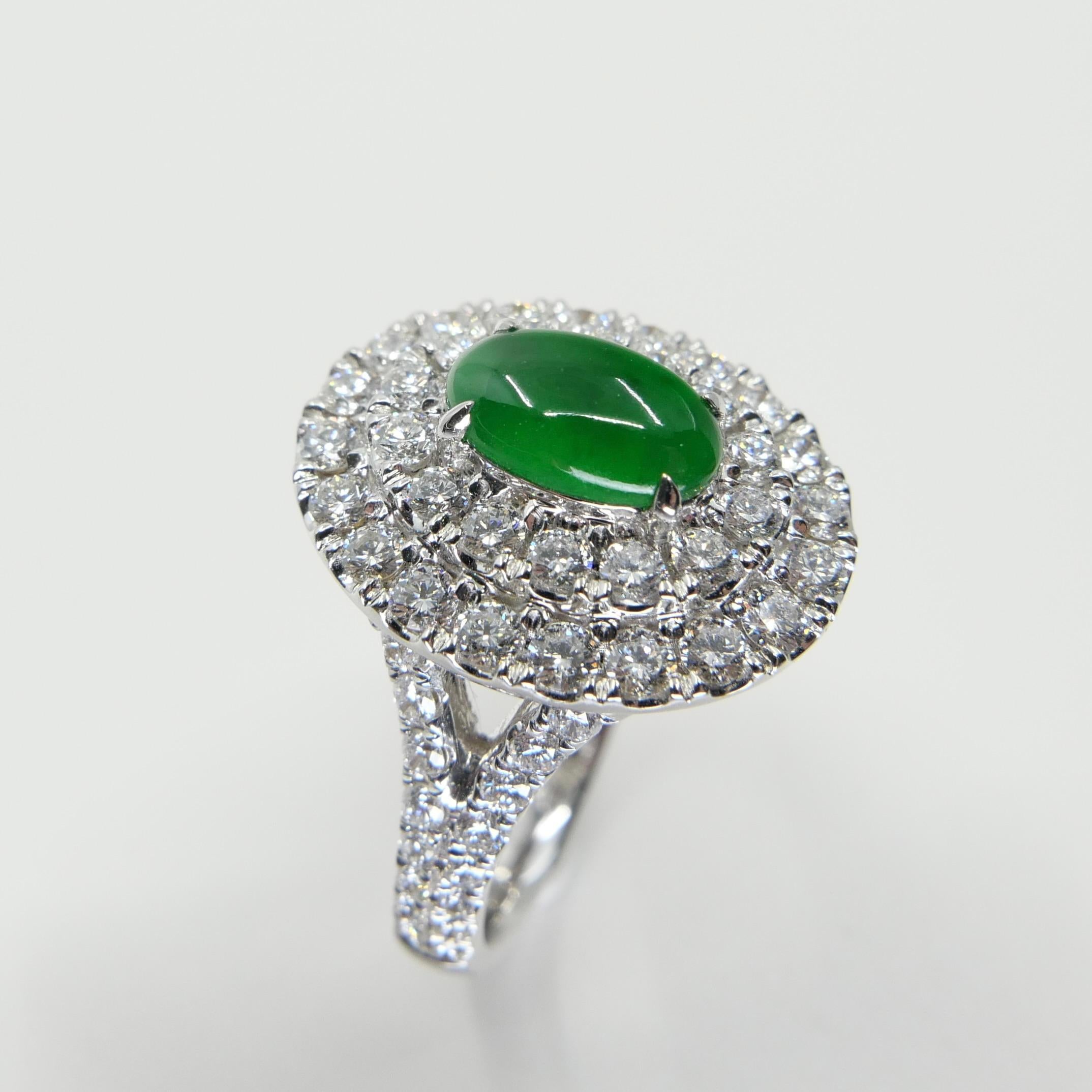 Cabochon Certified Type A Jadeite Jade and Diamond Cocktail Ring, Close to Imperial Jade
