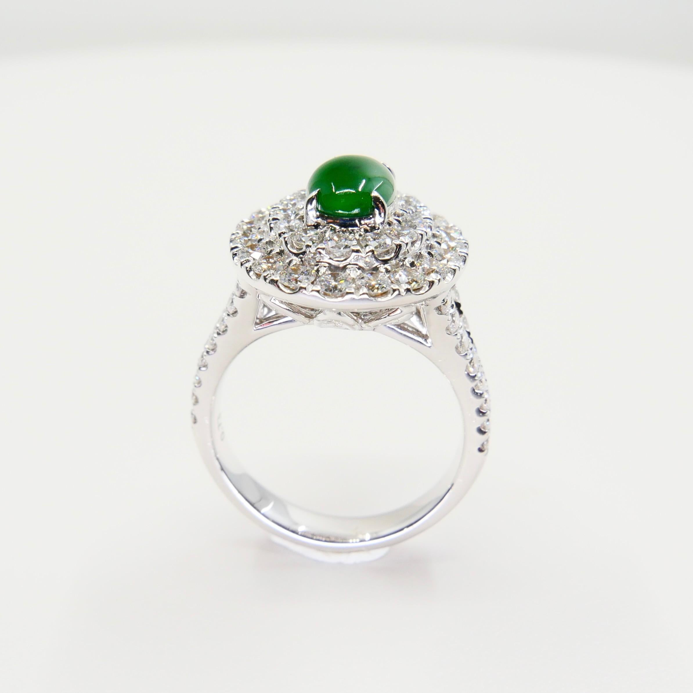 Certified Type A Jadeite Jade and Diamond Cocktail Ring, Close to Imperial Jade 3