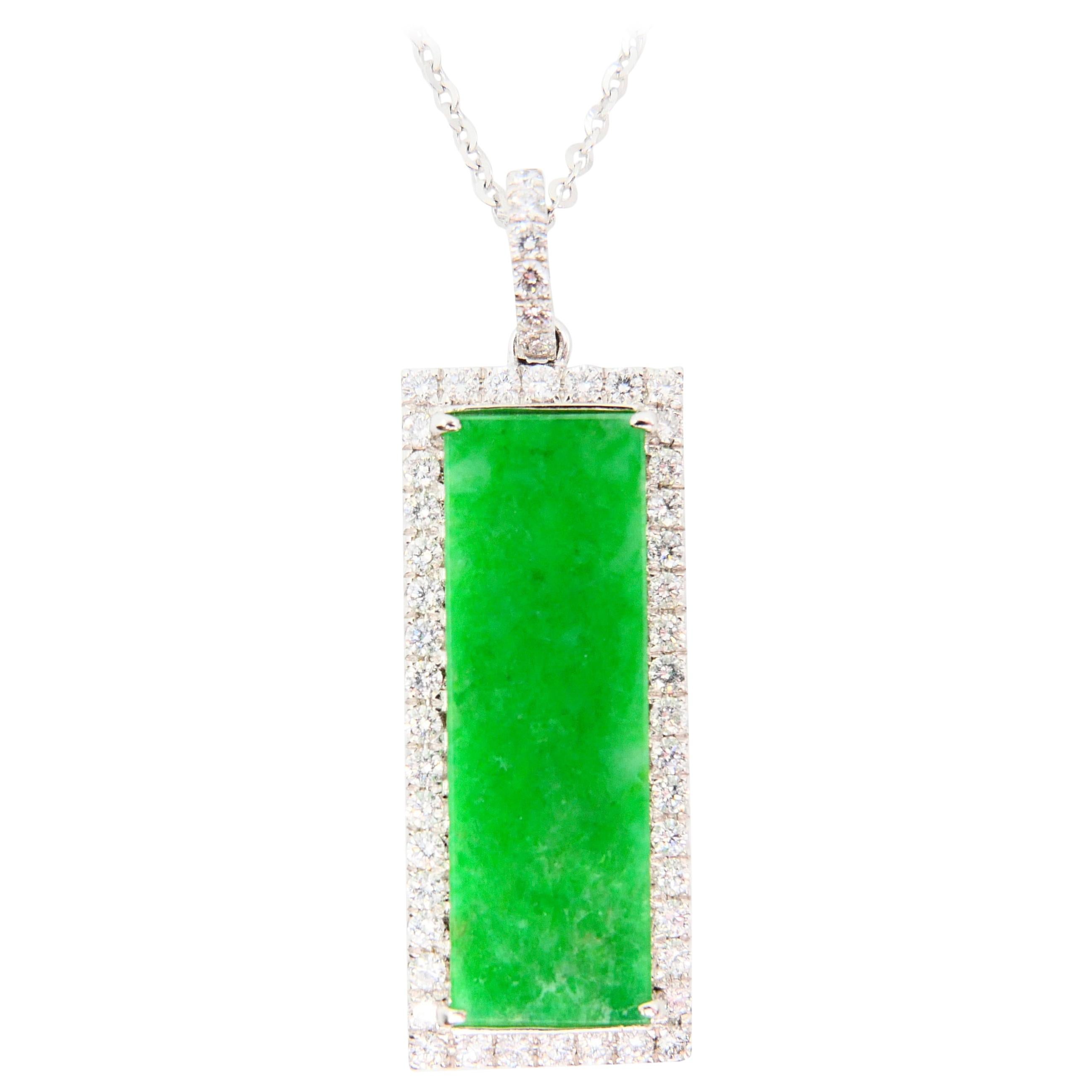 Certified Type a Jadeite Jade and Diamond Pendant Necklace, Apple Green Color