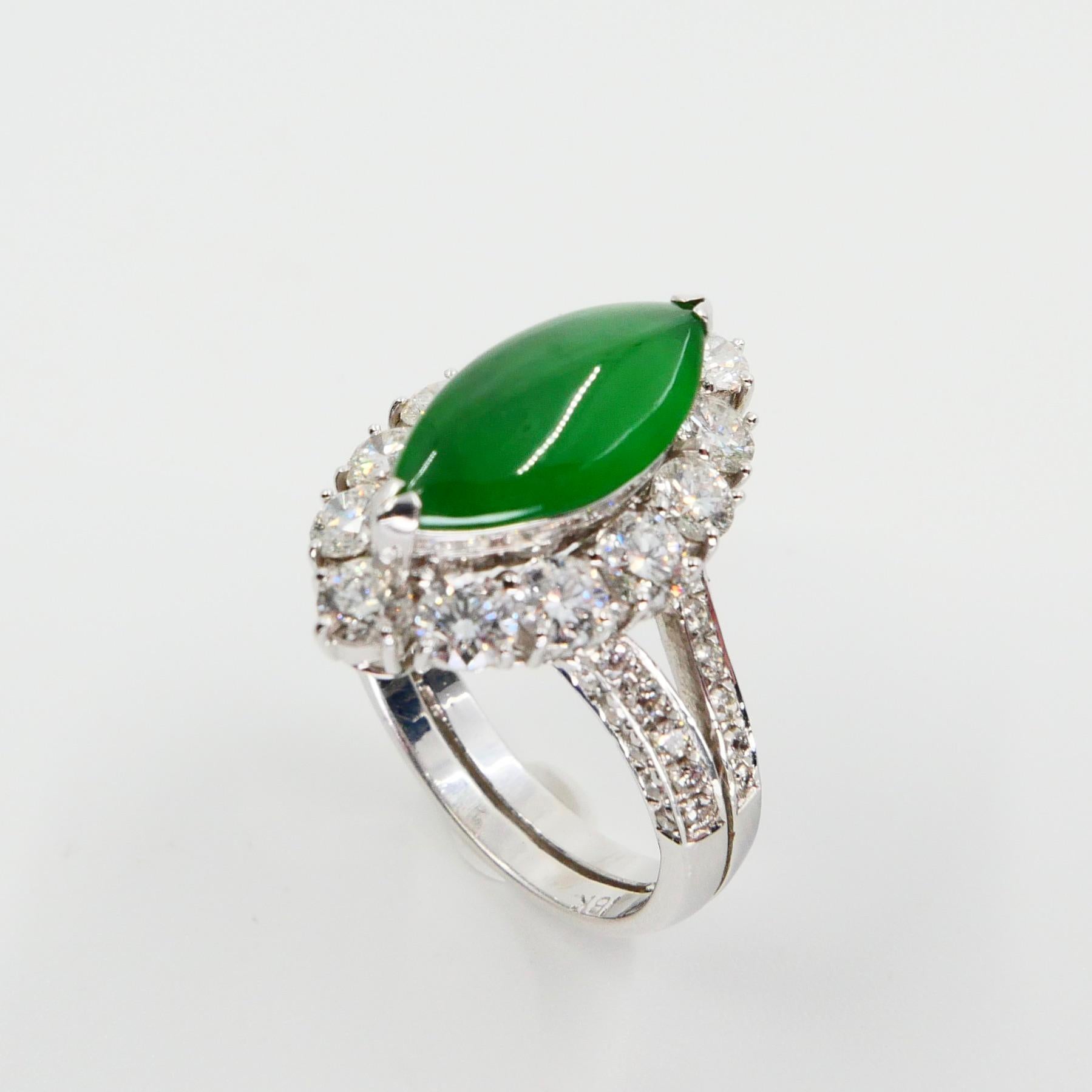 Certified Type A Jadeite Jade Diamond And Cocktail Ring, Imperial Green Color For Sale 5