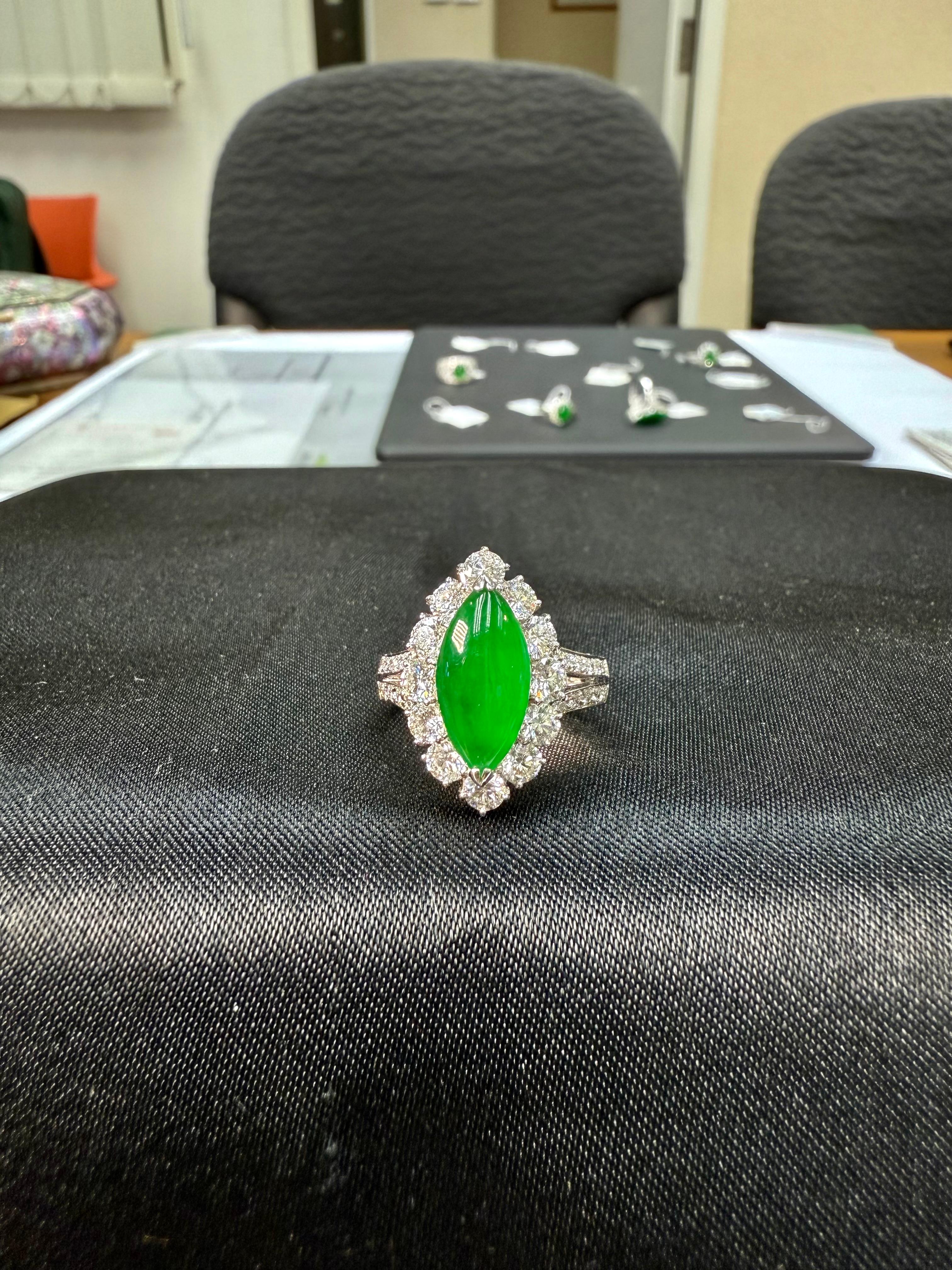 zertifizierter Typ A Jadeit Jade Diamant und Cocktail-Ring, kaiserlich grüne Farbe im Angebot 6