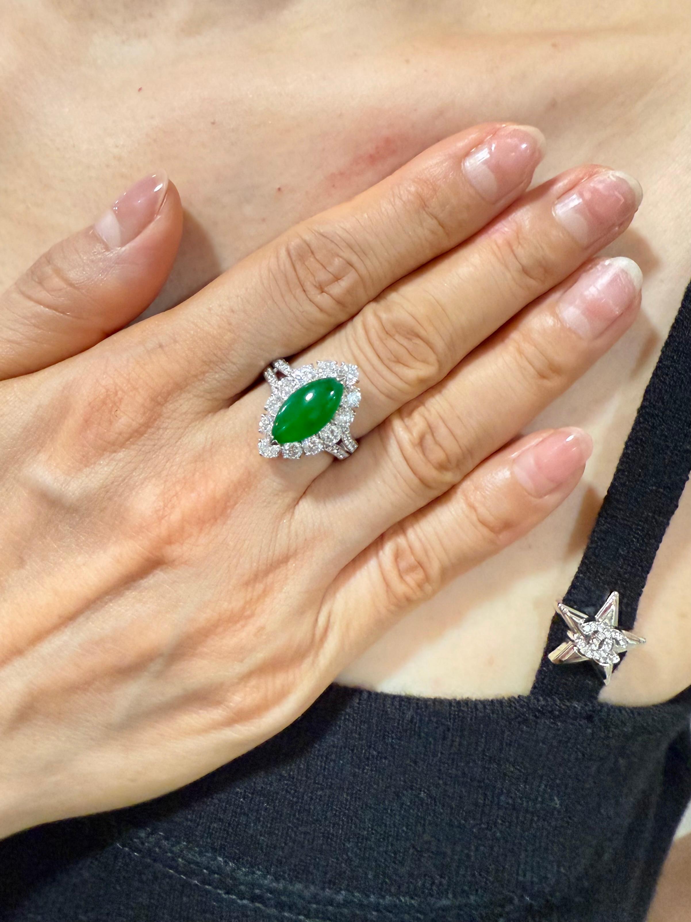 zertifizierter Typ A Jadeit Jade Diamant und Cocktail-Ring, kaiserlich grüne Farbe im Angebot 8