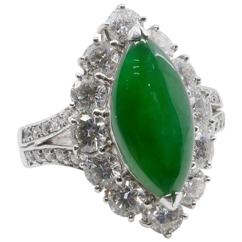 Certified Type A Jadeite Jade Diamond And Cocktail Ring, Imperial Green Color For Sale 2