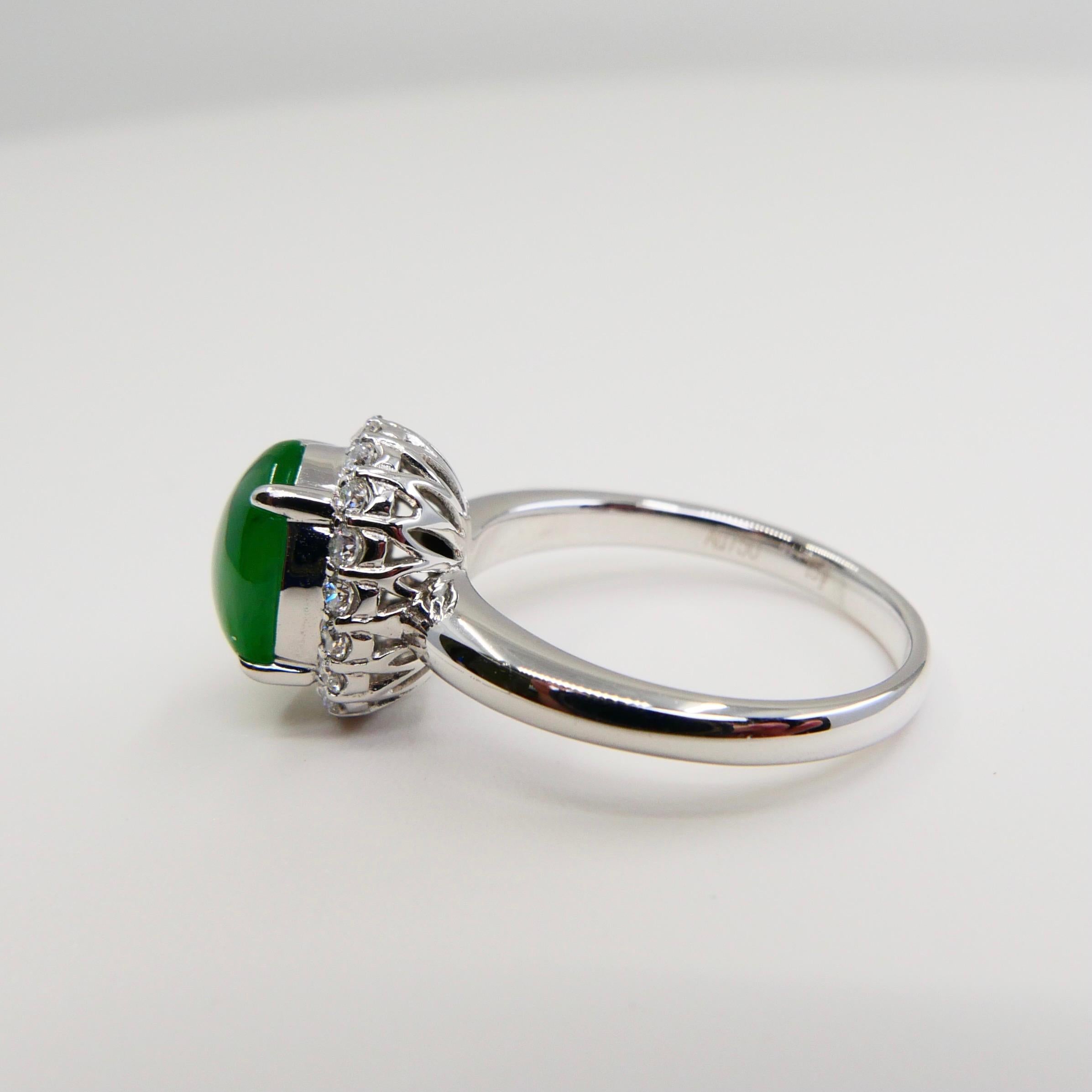 Certified Type A Jadeite Jade and Diamond Cocktail Ring, Close to Imperial Jade For Sale 2