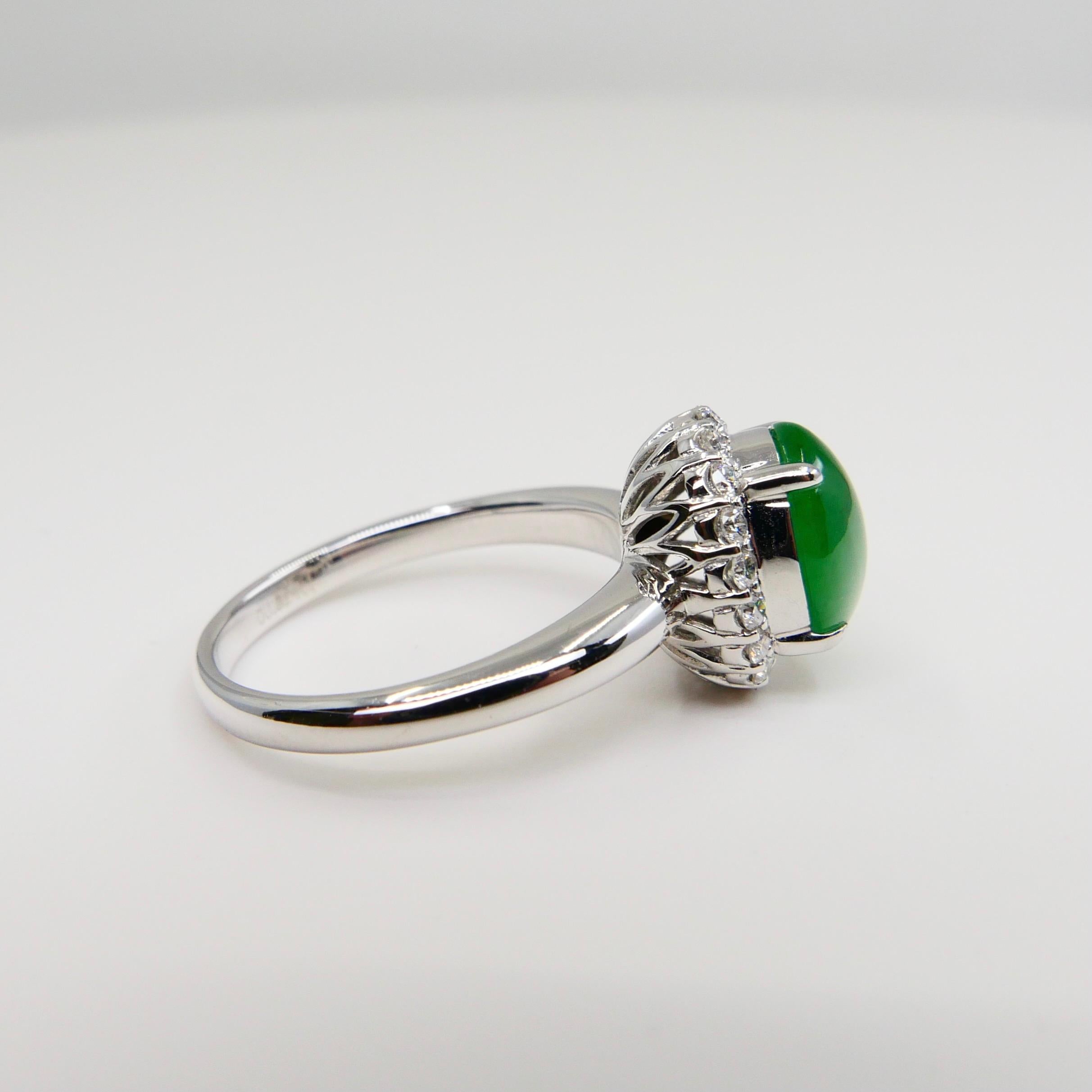Certified Type A Jadeite Jade and Diamond Cocktail Ring, Close to Imperial Jade For Sale 4
