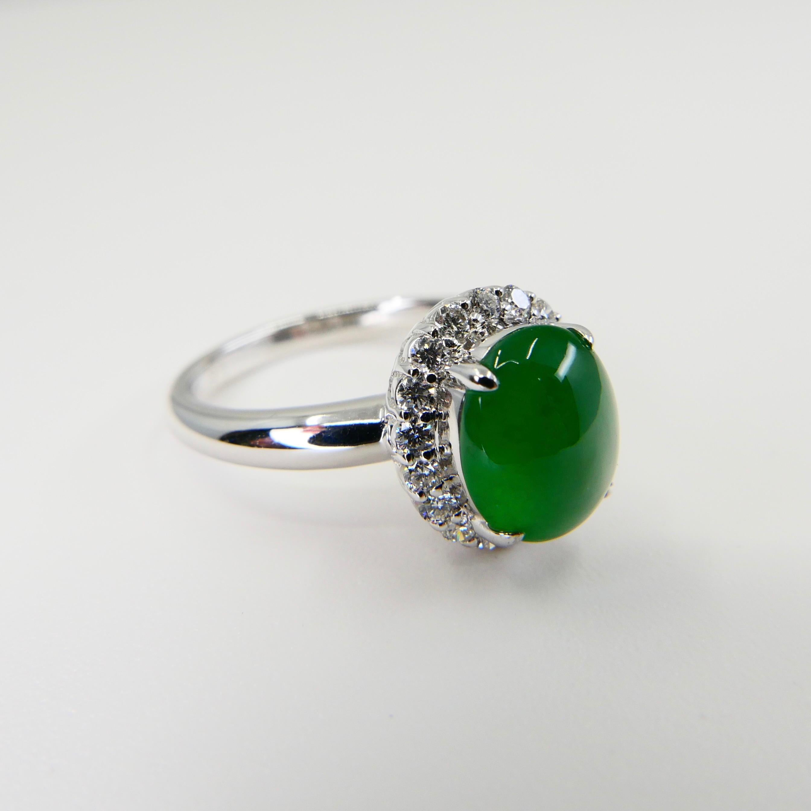 Certified Type A Jadeite Jade and Diamond Cocktail Ring, Close to Imperial Jade For Sale 5