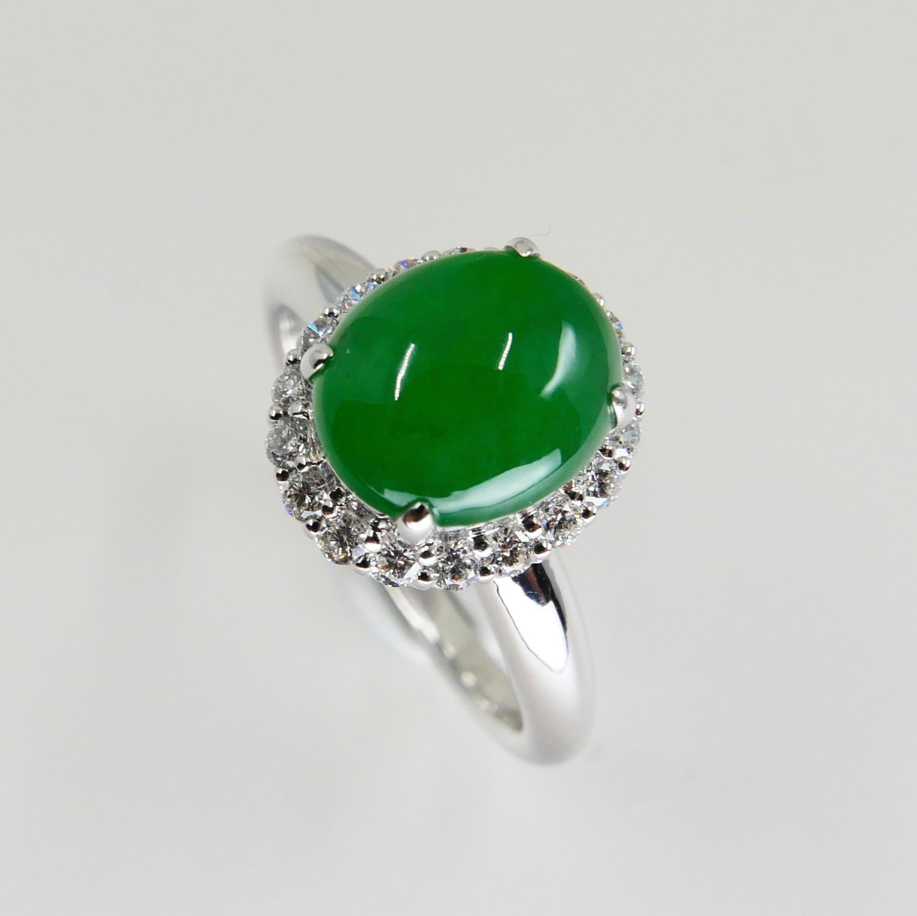 Certified Type A Jadeite Jade and Diamond Cocktail Ring, Close to Imperial Jade For Sale 6