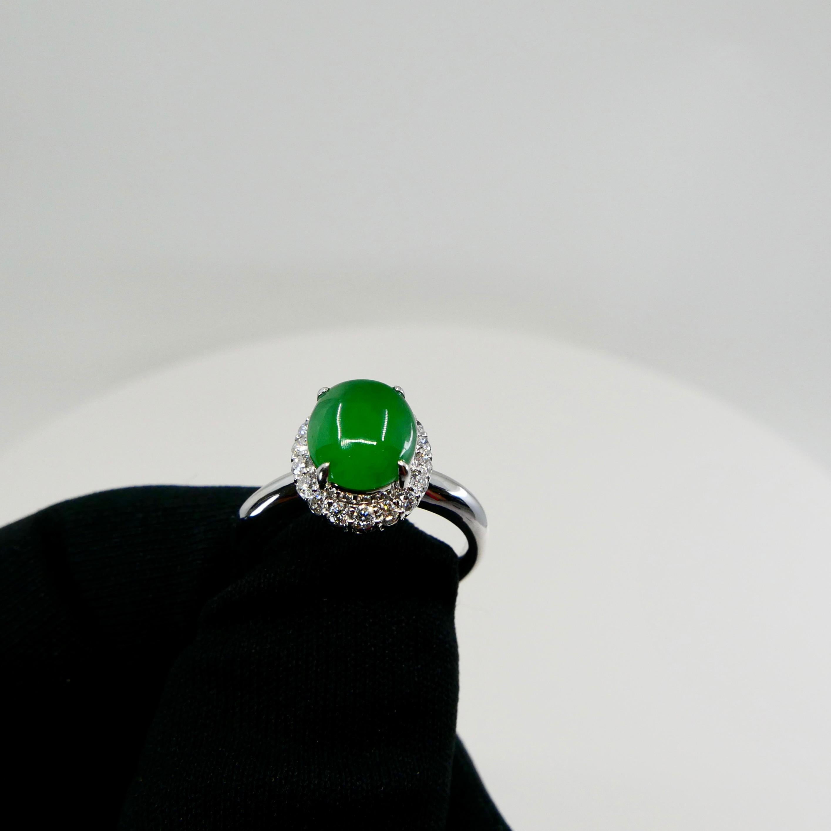 Certified Type A Jadeite Jade and Diamond Cocktail Ring, Close to Imperial Jade For Sale 7