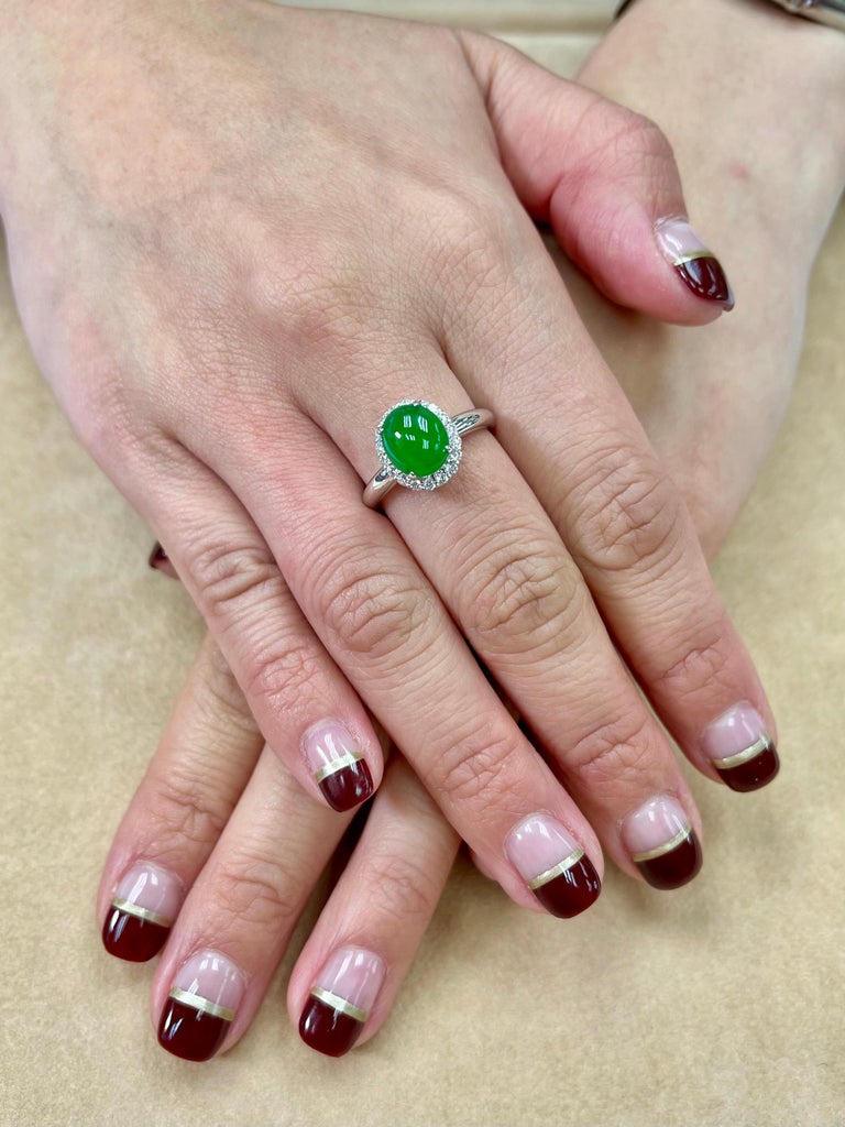 Certified Type A Jadeite Jade and Diamond Cocktail Ring, Close to