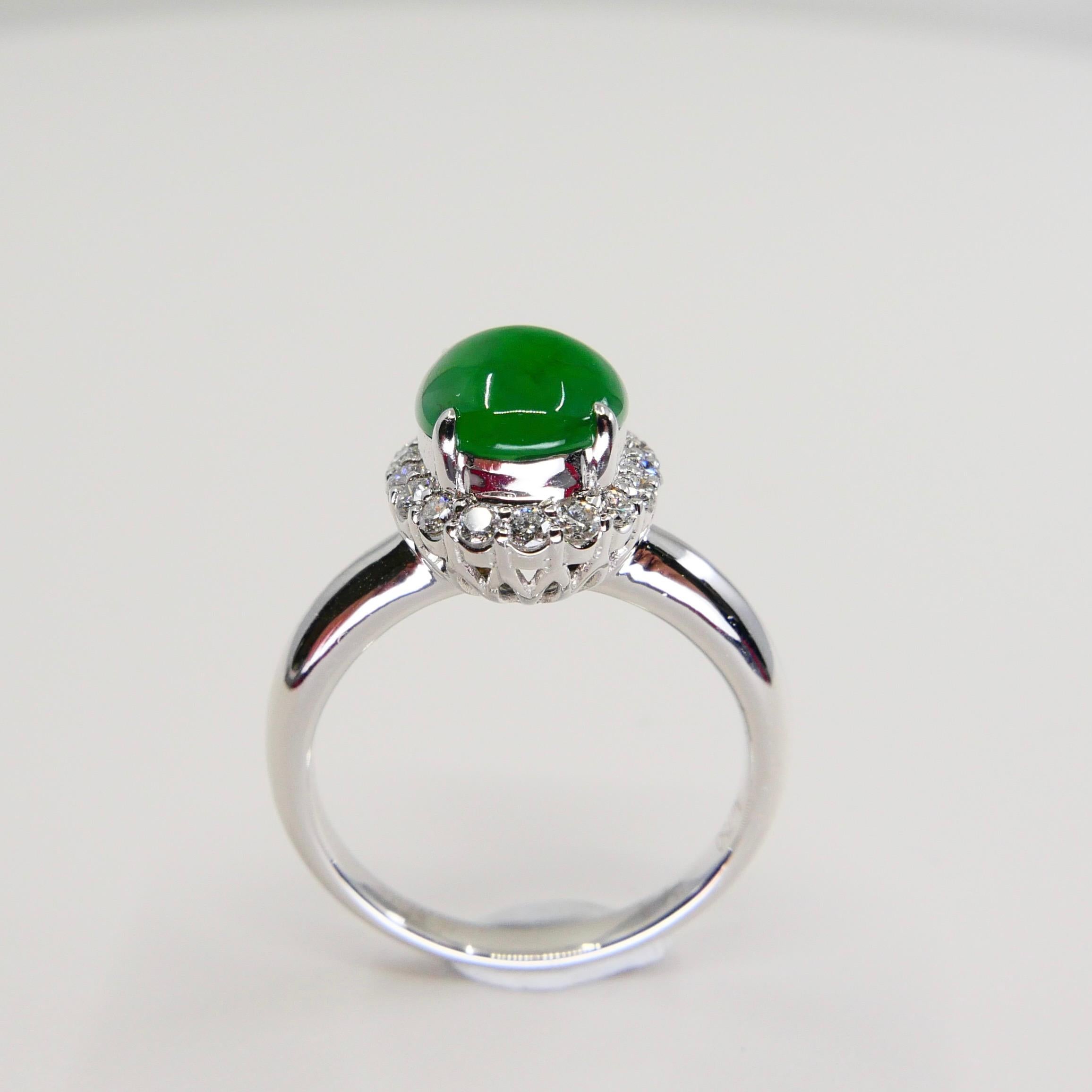 Contemporary Certified Type A Jadeite Jade and Diamond Cocktail Ring, Close to Imperial Jade For Sale