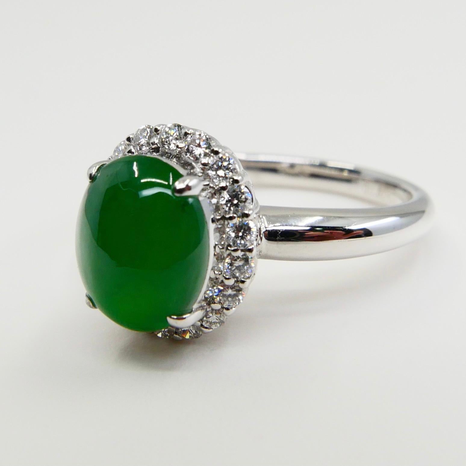 Women's Certified Type A Jadeite Jade and Diamond Cocktail Ring, Close to Imperial Jade For Sale
