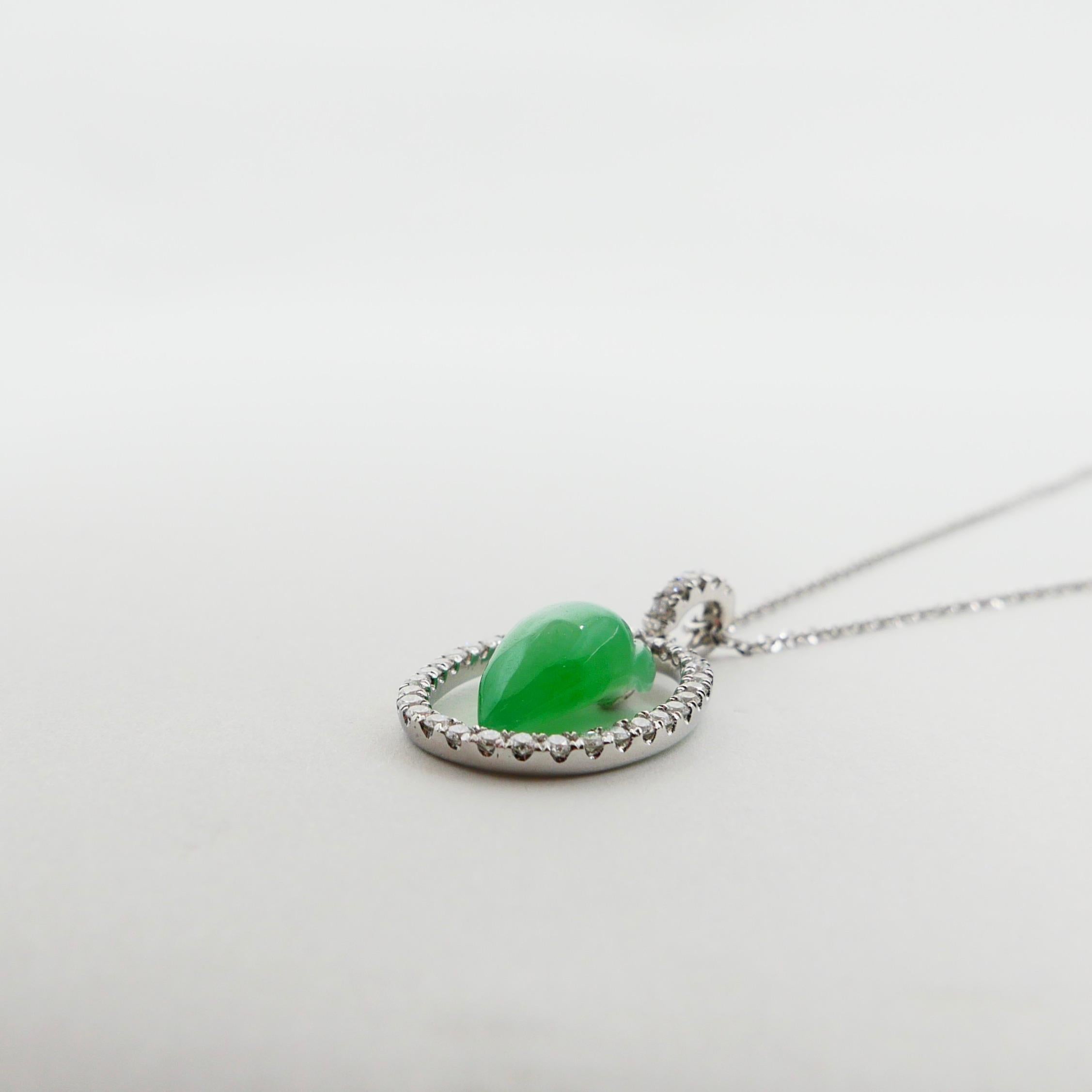 Zertifizierter Typ A Icy Jade & Diamant-Anhänger, Apfelgrüne Farbe, durchscheinend im Angebot 7