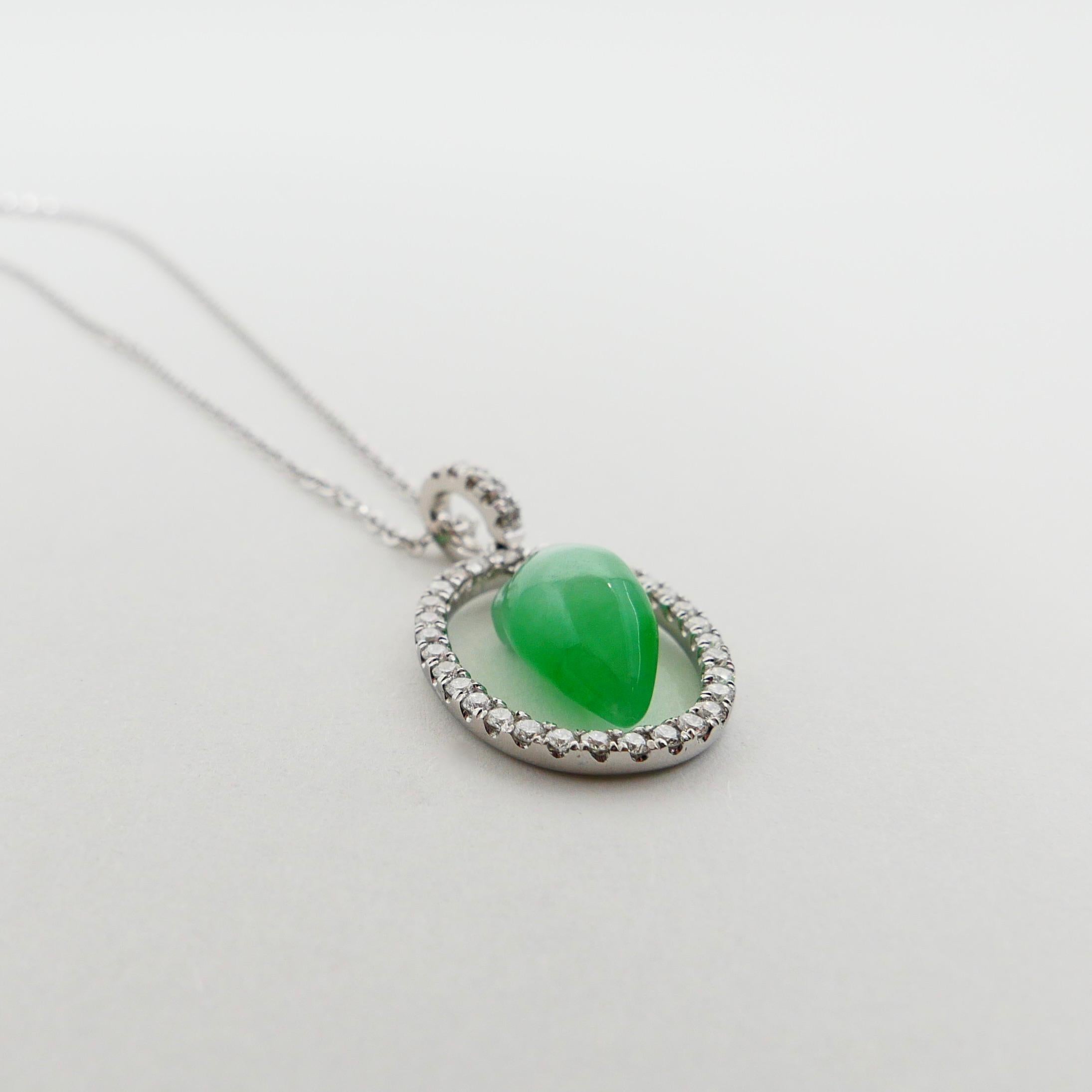 Zertifizierter Typ A Icy Jade & Diamant-Anhänger, Apfelgrüne Farbe, durchscheinend im Angebot 9