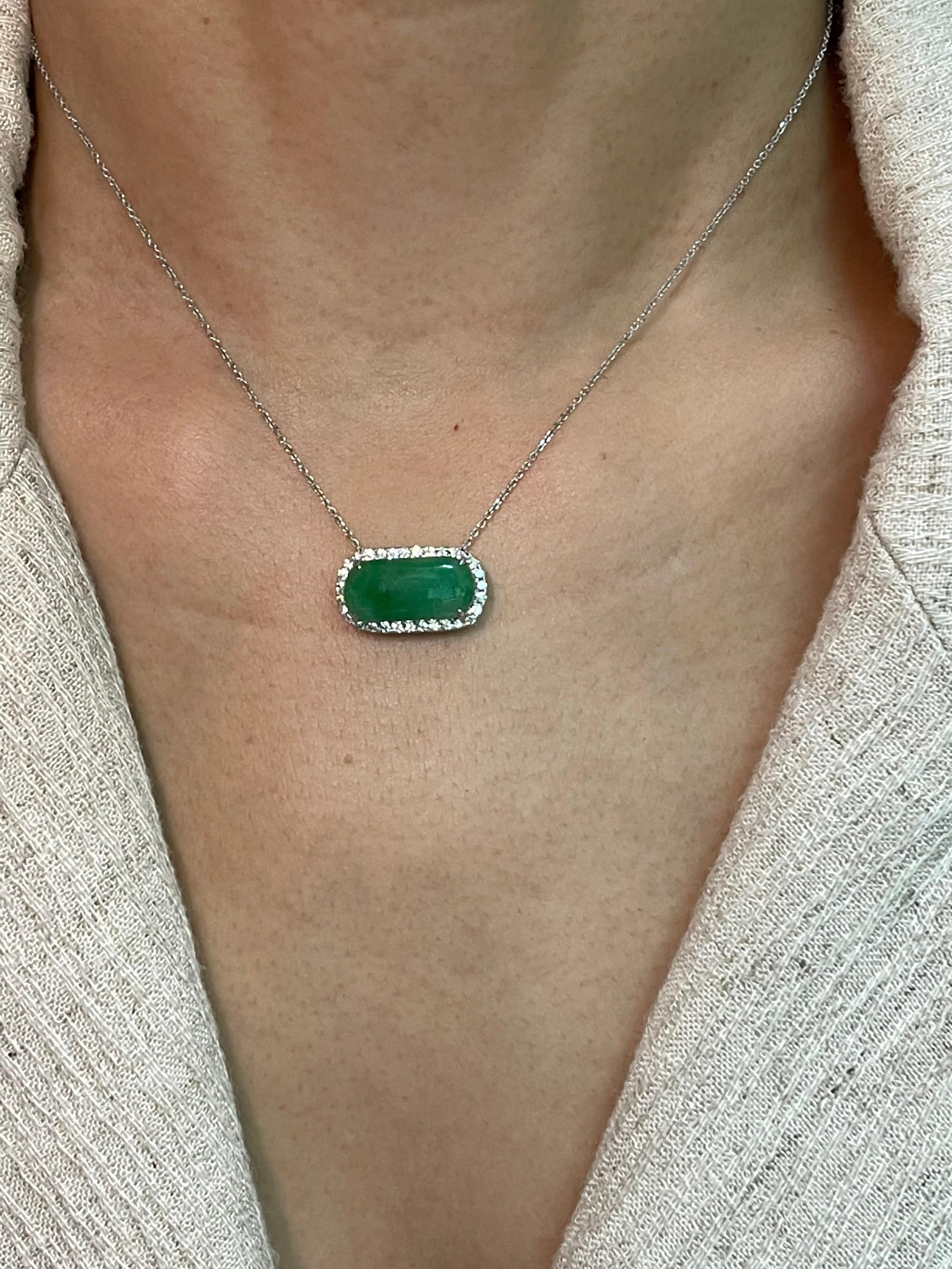 Certified Type A Jadeite Jade Diamond Pendant Drop Necklace, Apple Green Color For Sale 4