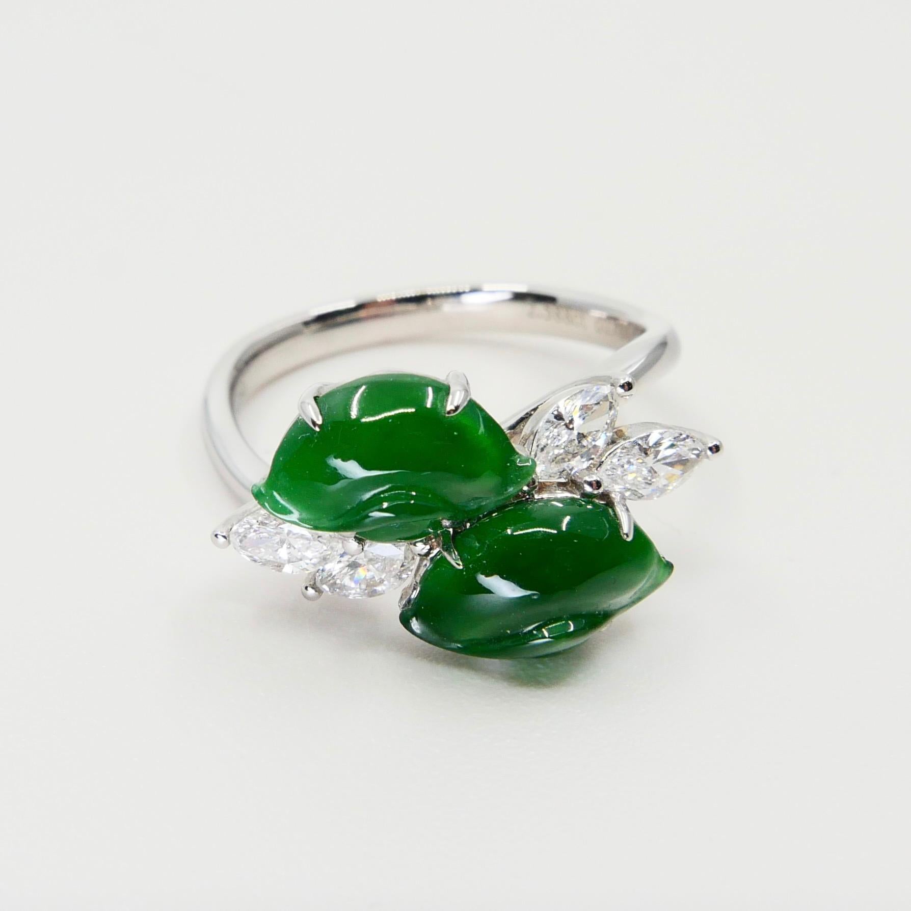Certified Type A Jadeite Jade Ingot & Diamond Cocktail Ring, Imperial Green For Sale 1