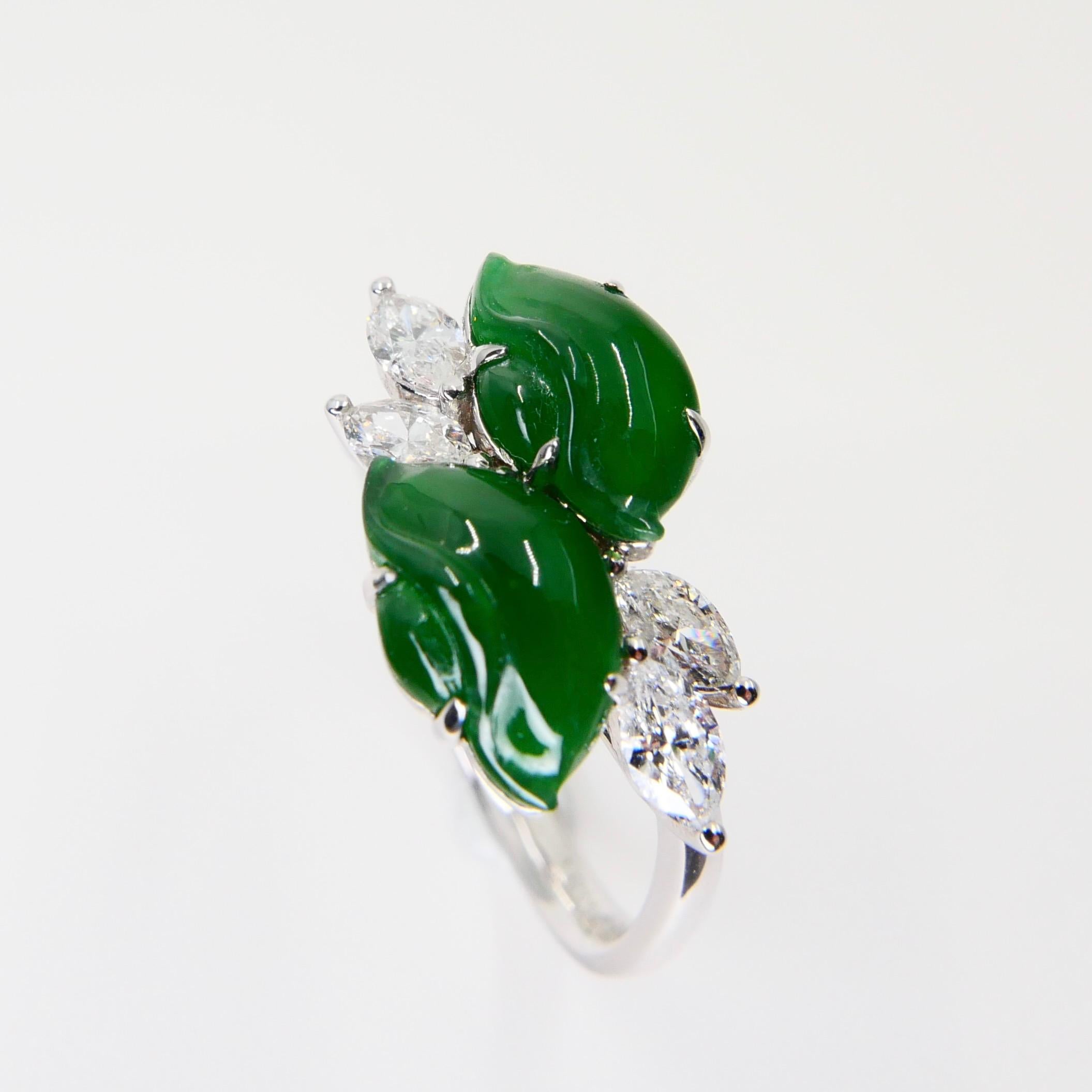 Certified Type A Jadeite Jade Ingot & Diamond Cocktail Ring, Imperial Green In New Condition For Sale In Hong Kong, HK