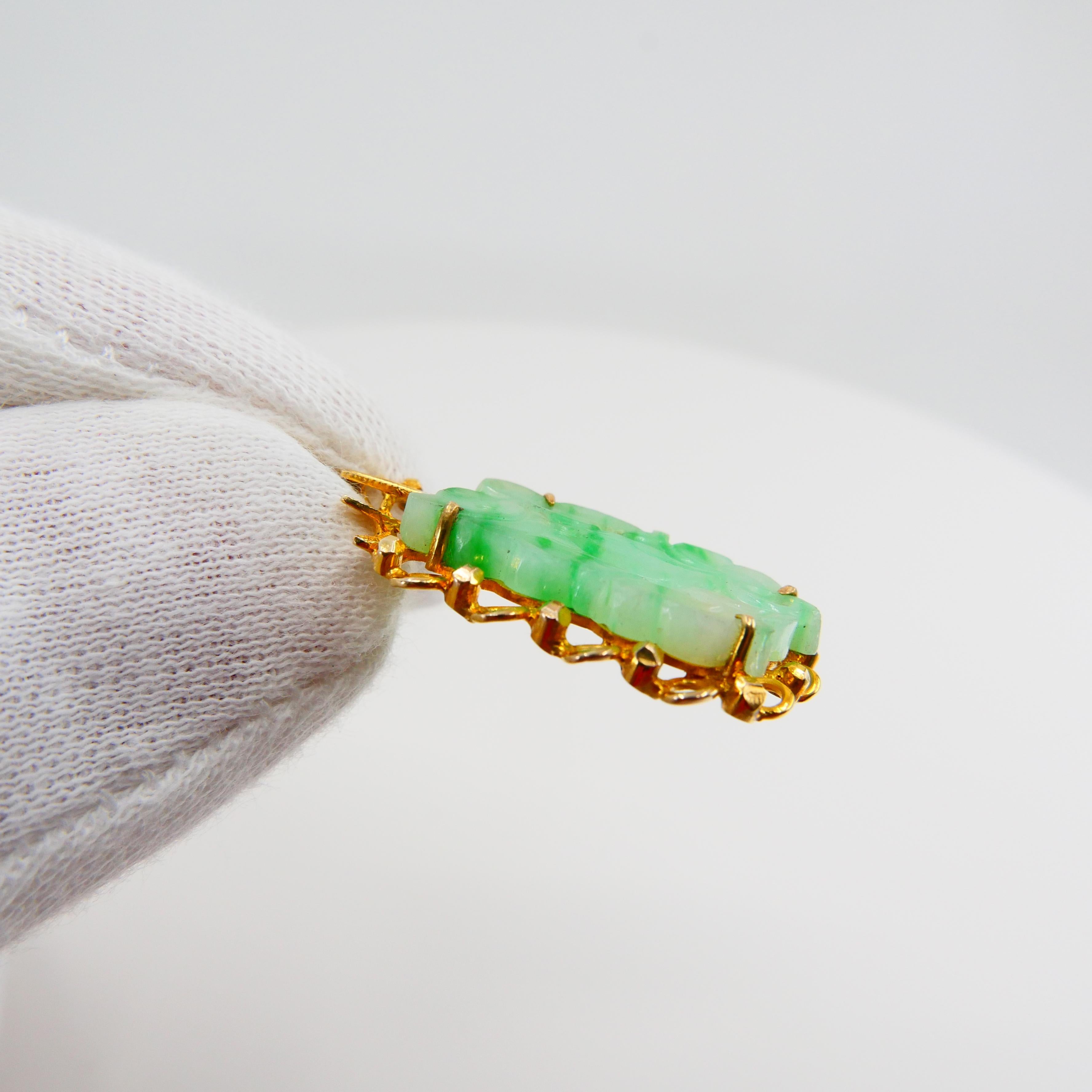 Collier pendentif en jadéite de type A certifiée, veines vert pomme, N.O.S en vente 6