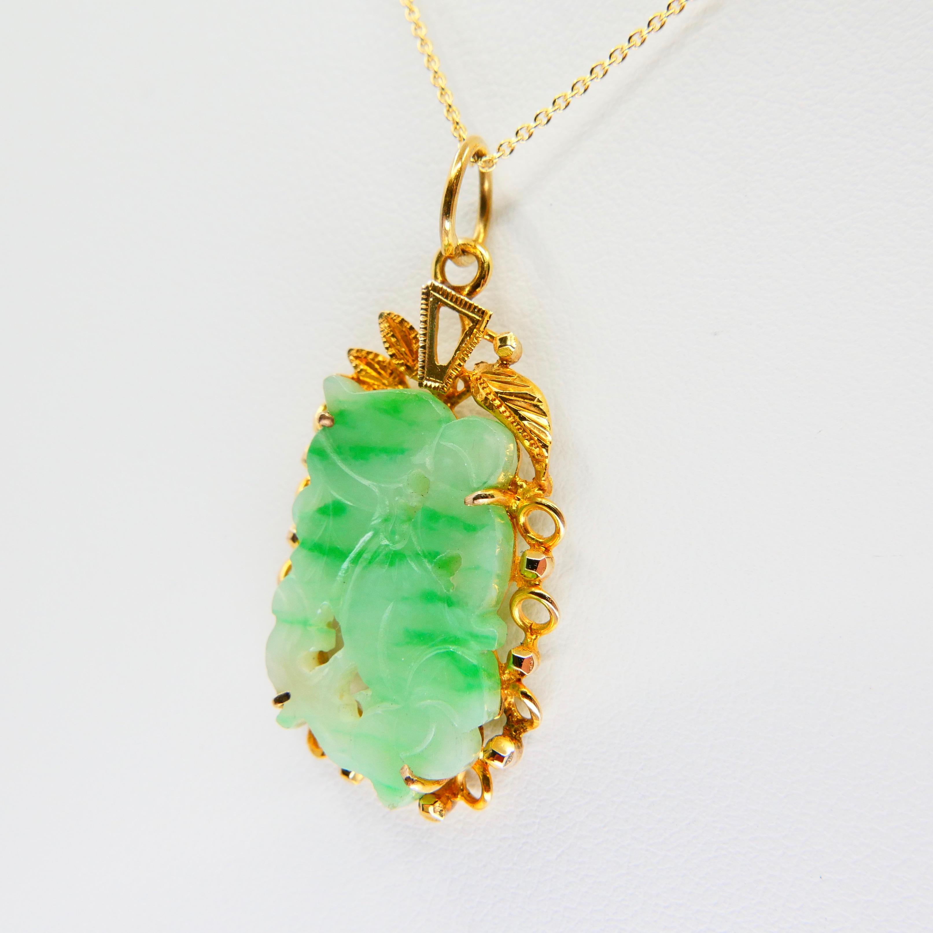 Collier pendentif en jadéite de type A certifiée, veines vert pomme, N.O.S Pour femmes en vente