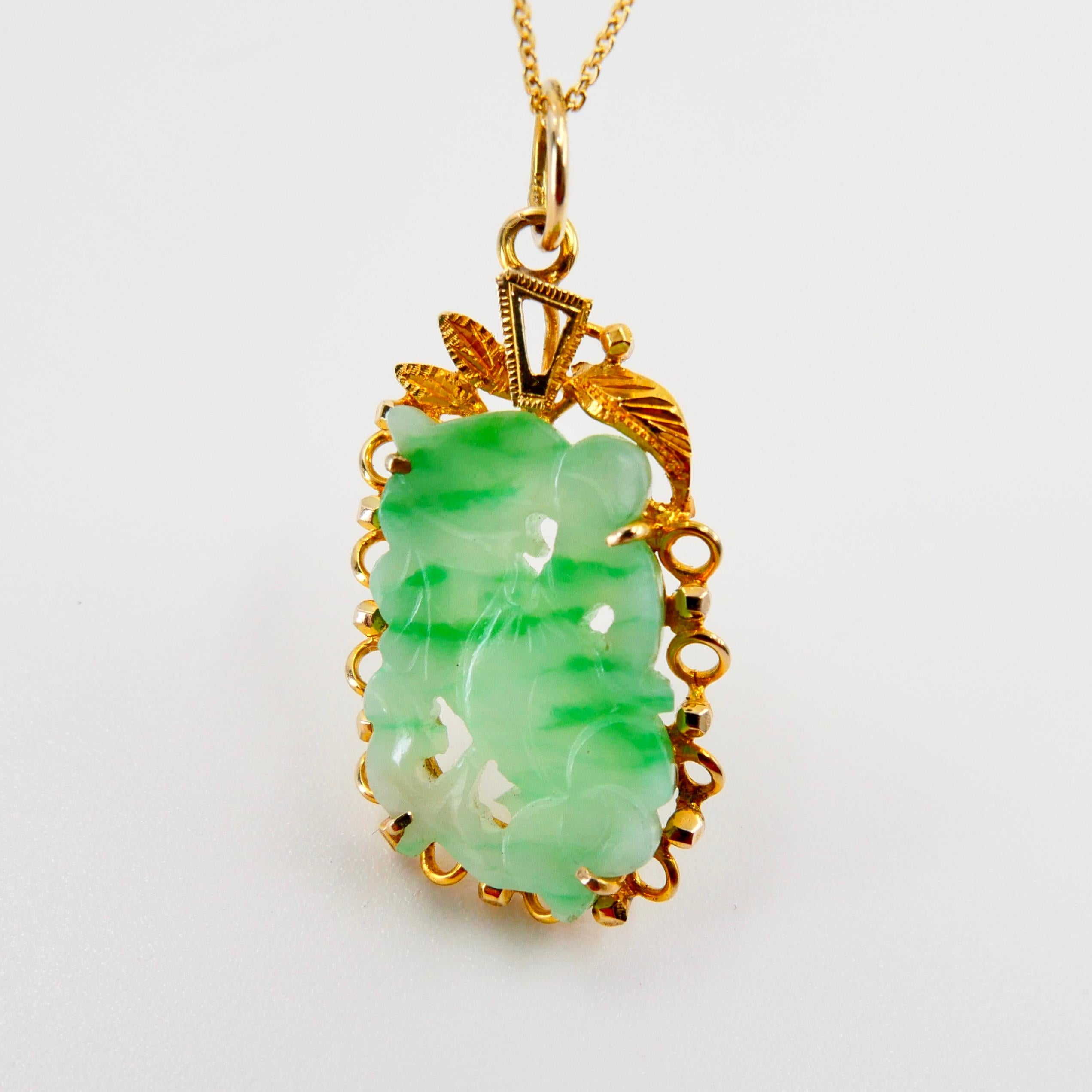 Collier pendentif en jadéite de type A certifiée, veines vert pomme, N.O.S en vente 4