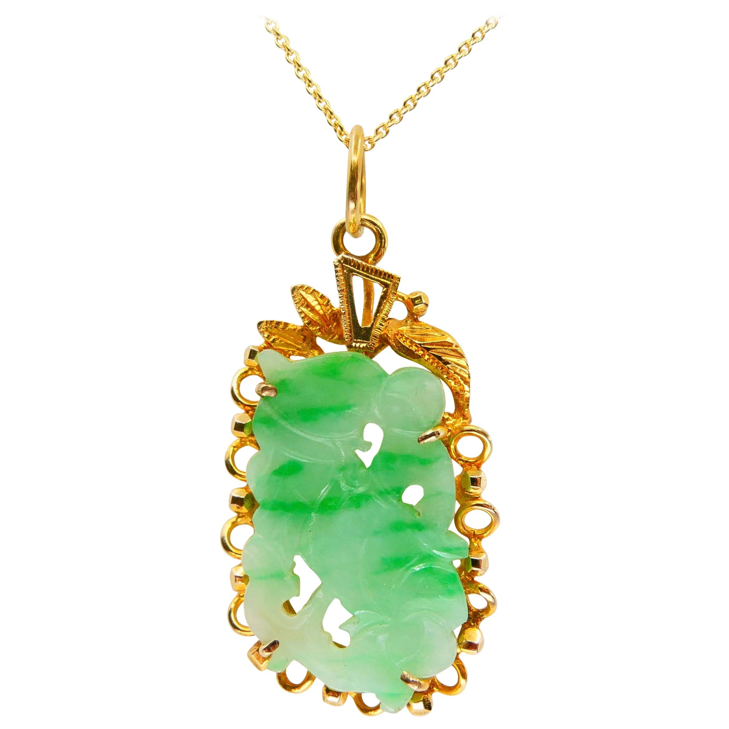 Certified Type A Jadeite Jade Pendant Drop Necklace, Apple Green Veins, N.O.S For Sale