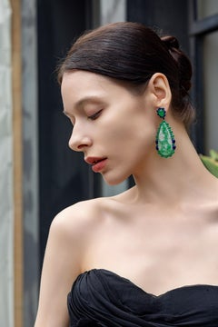Certified Type-A jadeite, lapis, agate dangle 18k earring