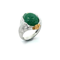 Certified Type-A Jadeite three-legged toad 18k gold ring