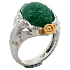 Certified Type-A Jadeite three-legged toad 18k gold ring